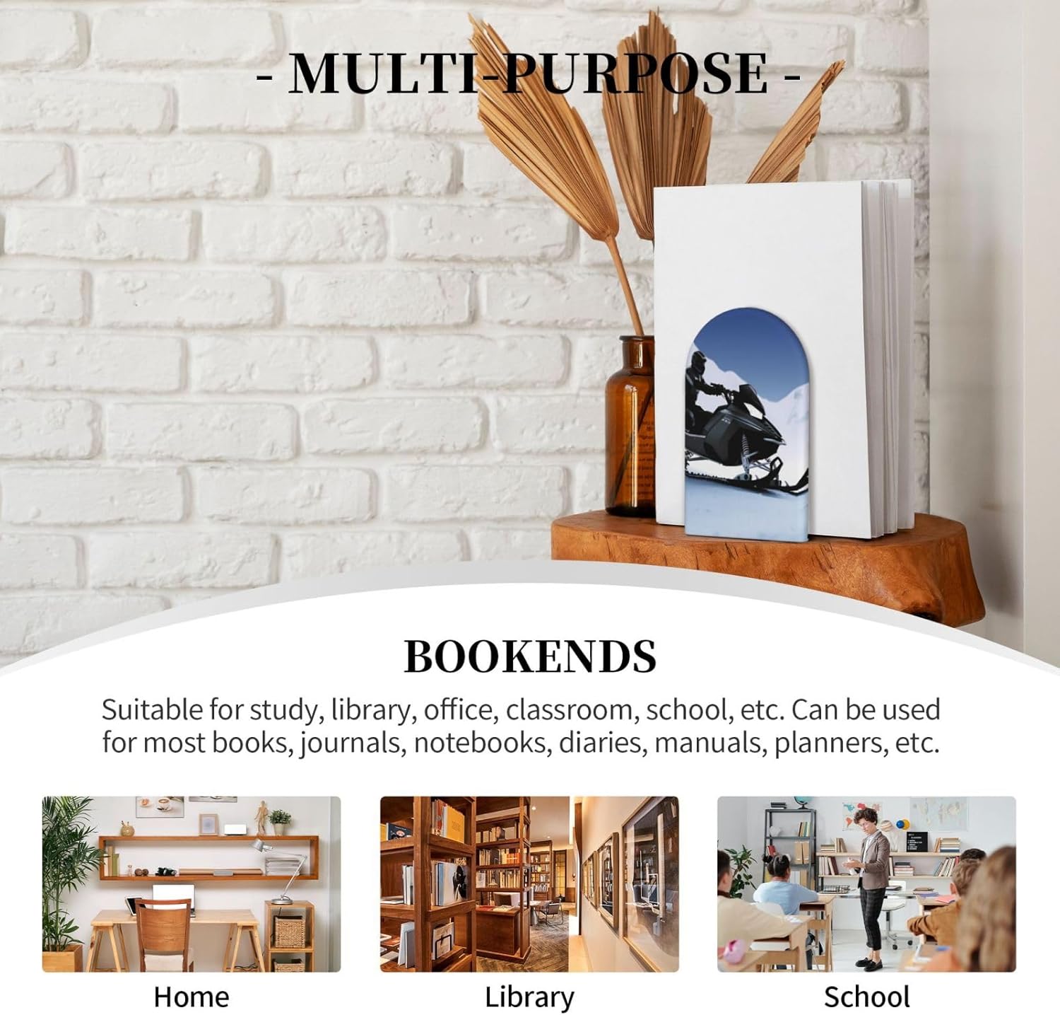 Heavy Duty Wooden Book Ends with Non-Slip Base