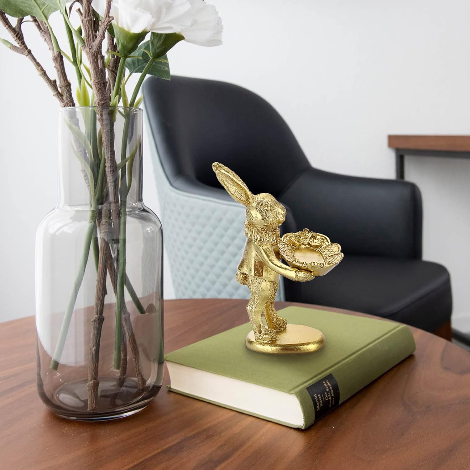 ELLDOO Golden Bunny Jewelry Ring Tray Decor