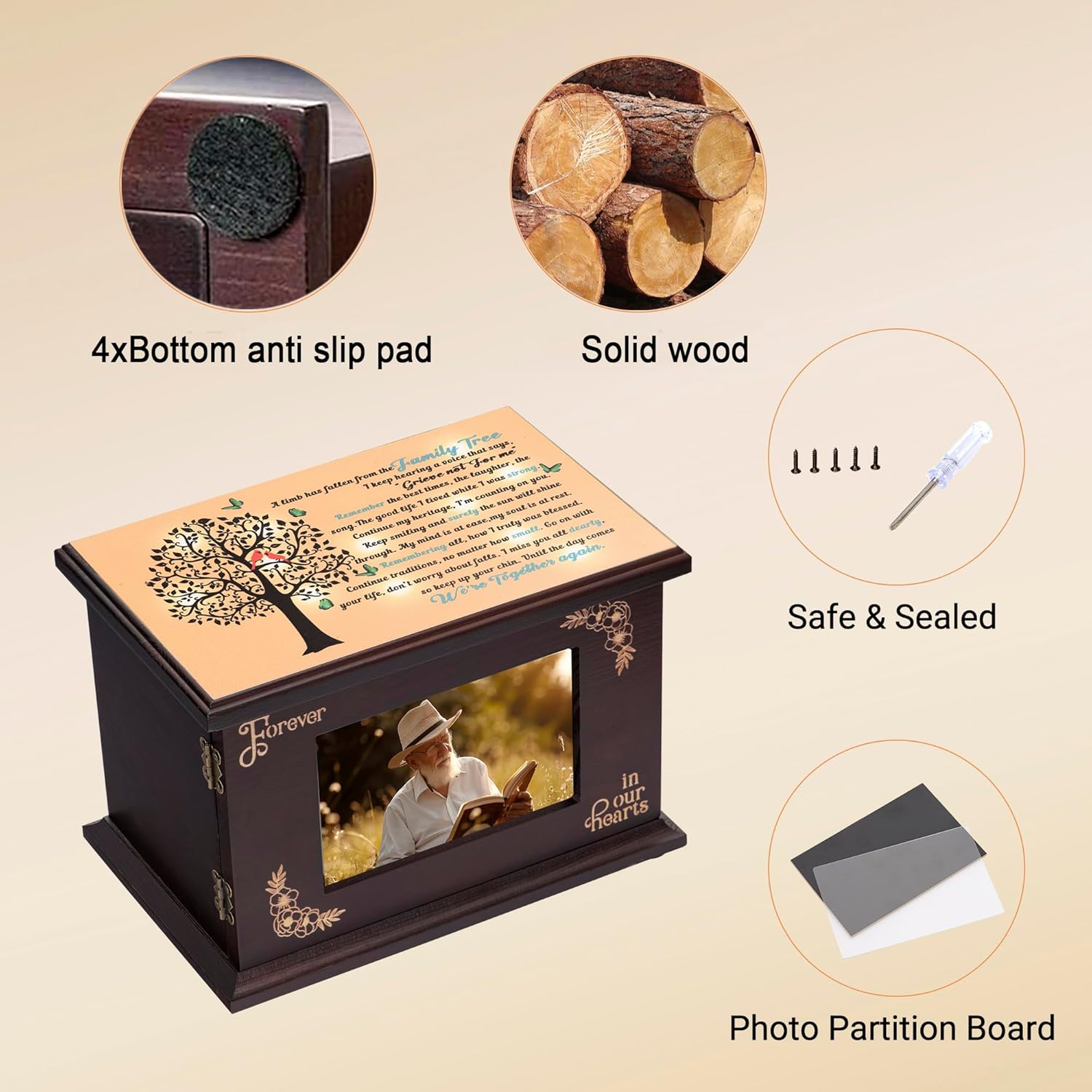 PREKIAR Wooden Cremation Urn with Photo Frame