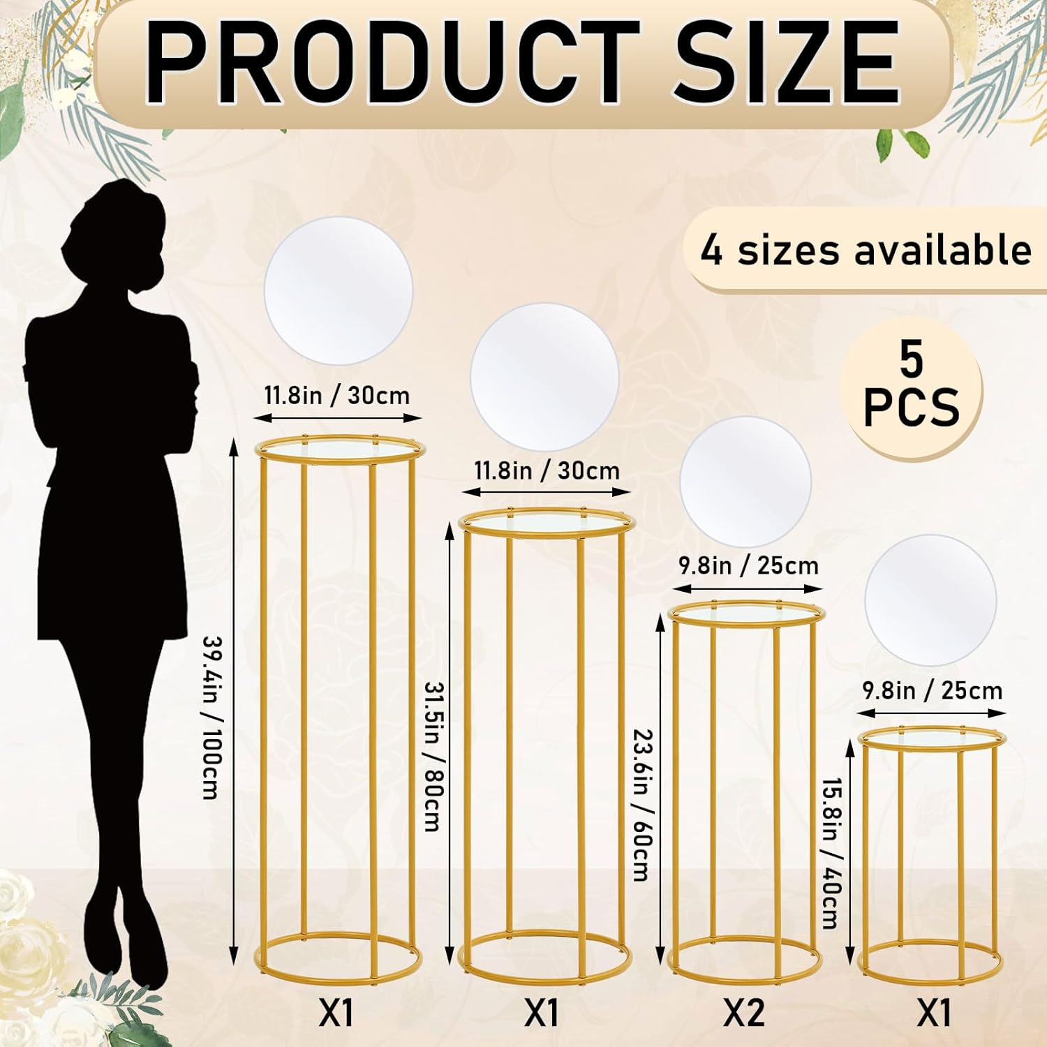 Hicarer 5 Pcs Gold Metal Cylinder Pedestal Stands