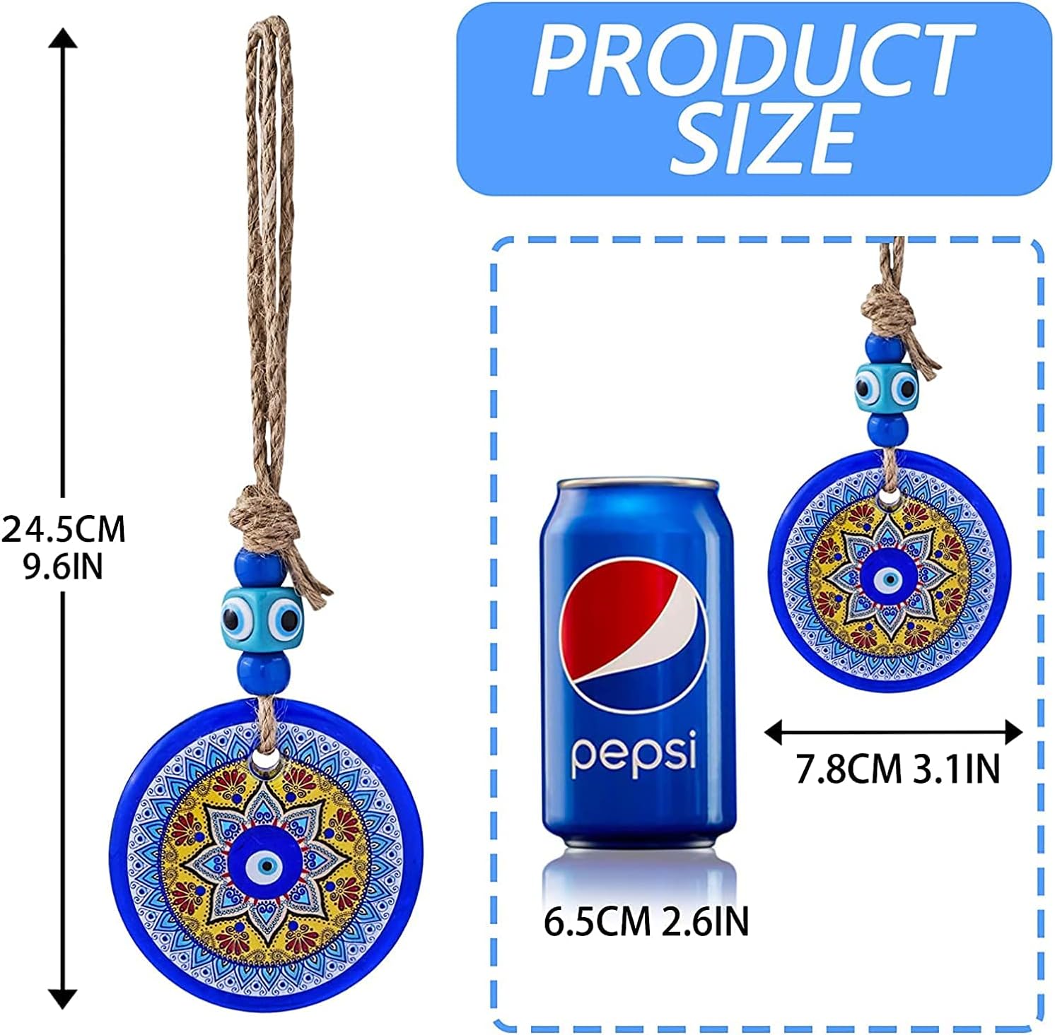 YU FENG Large Turkish Nazar Evil Eye Mandala Glass Bead Wall Hanging Ornament