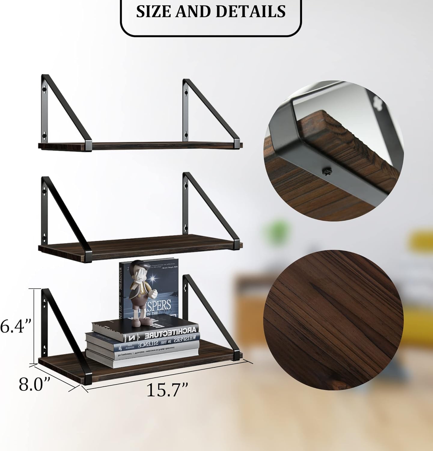 BAMEOS Floating Shelf Rustic Wood Wall Shelf Small Bookshelf
