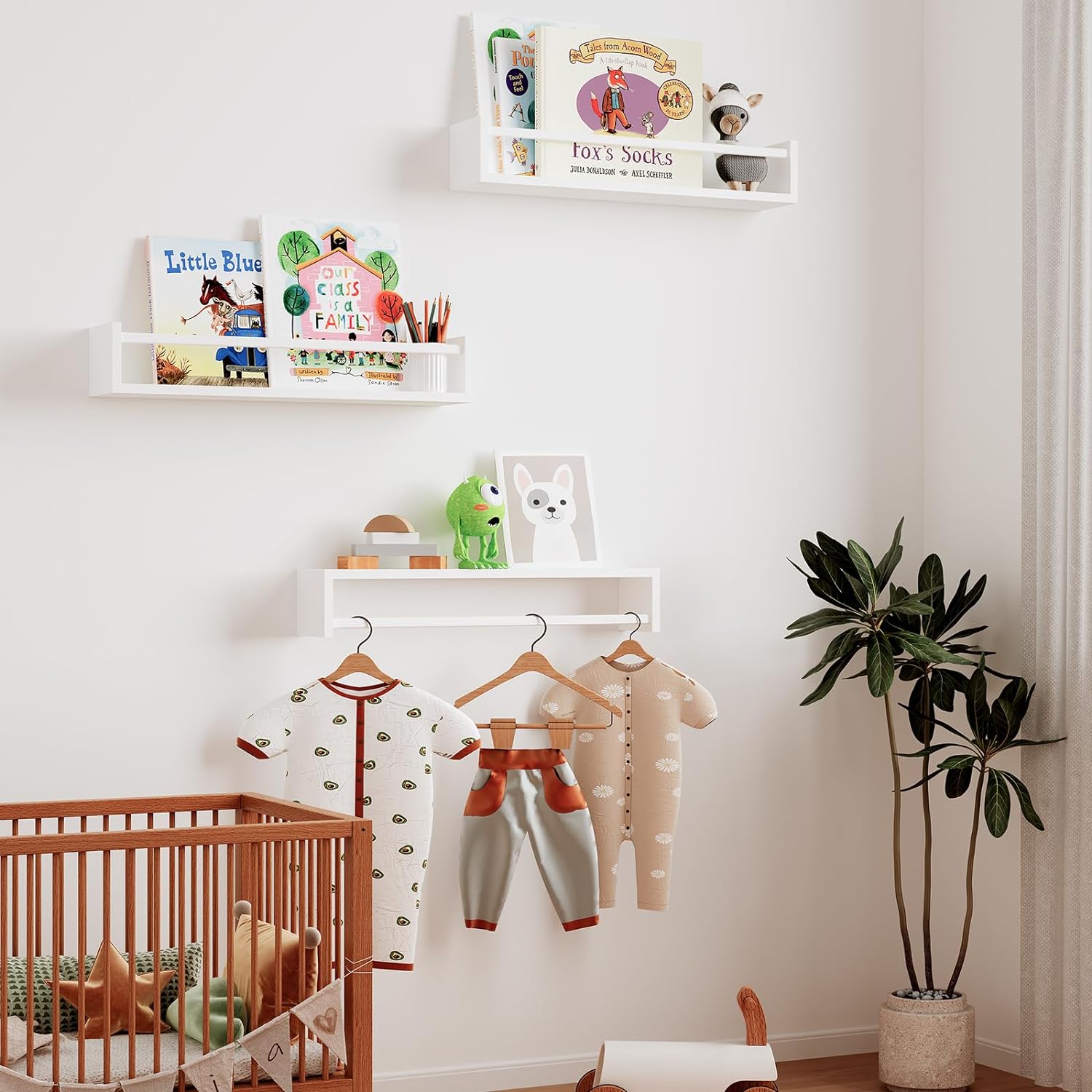 Fixwal Floating Bookshelves Set of 3 for Nursery Kids Room