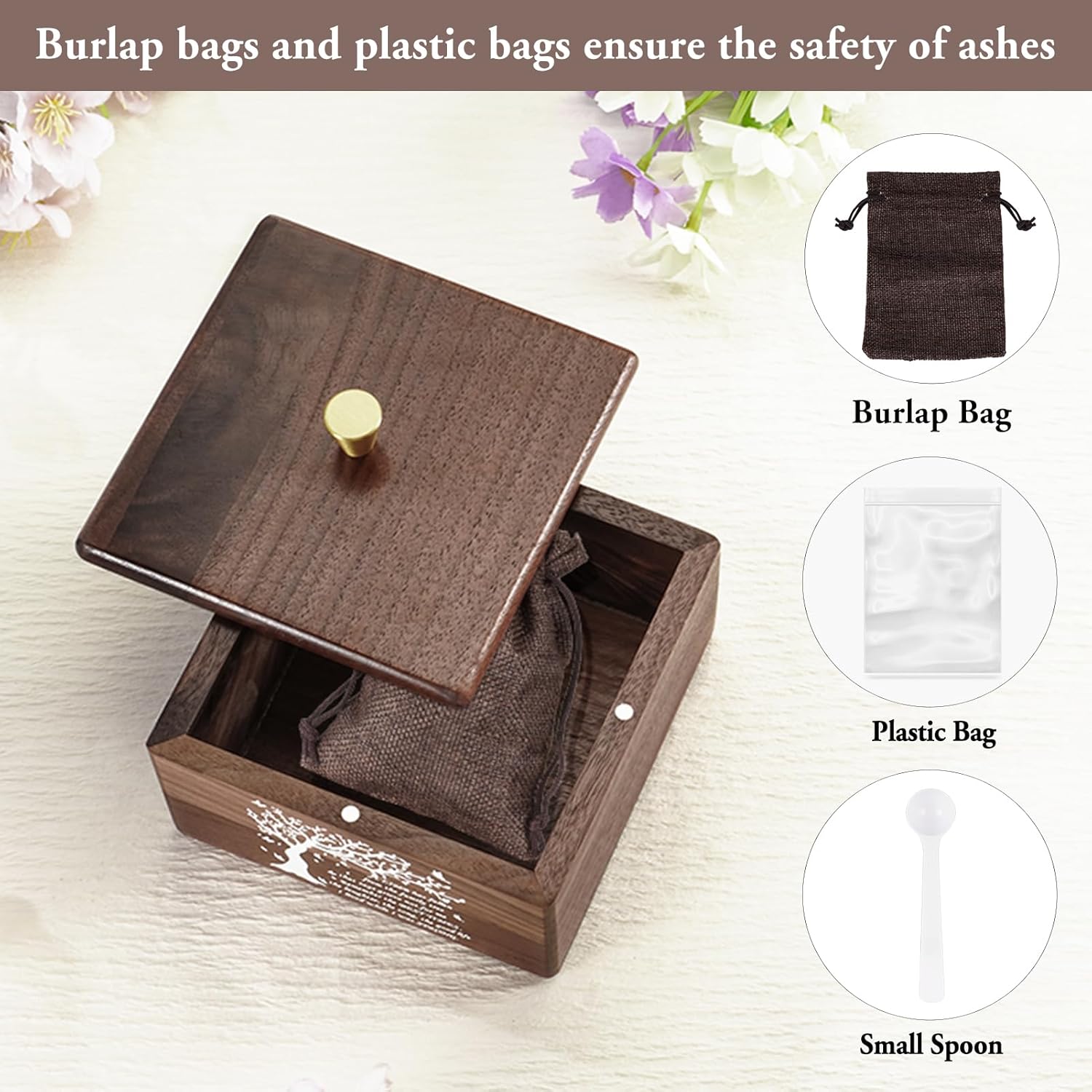 XIUDA Handmade Walnut Cremation Urns for Human Ashes Tree of Life