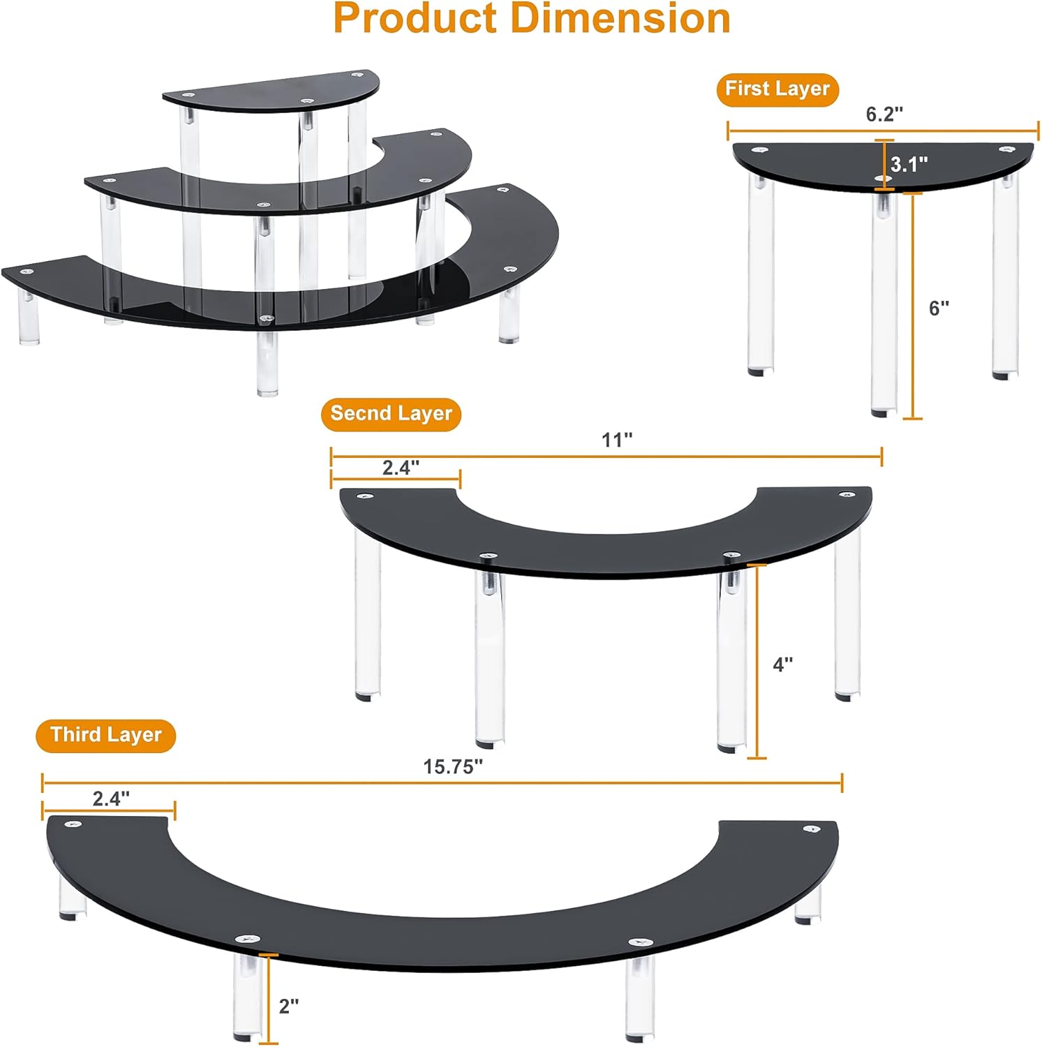 3 Tier Black Acrylic Display Stand for Pop Figures and Desserts