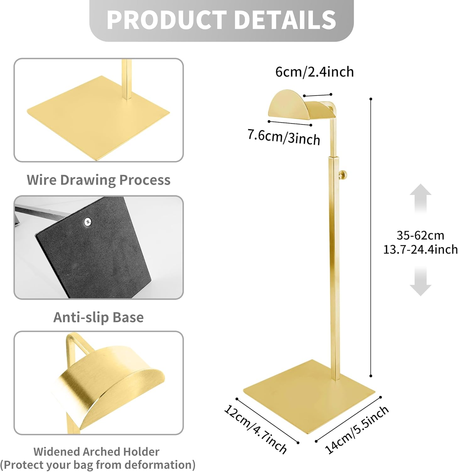 2 Pack Adjustable Gold Handbag Display Stand