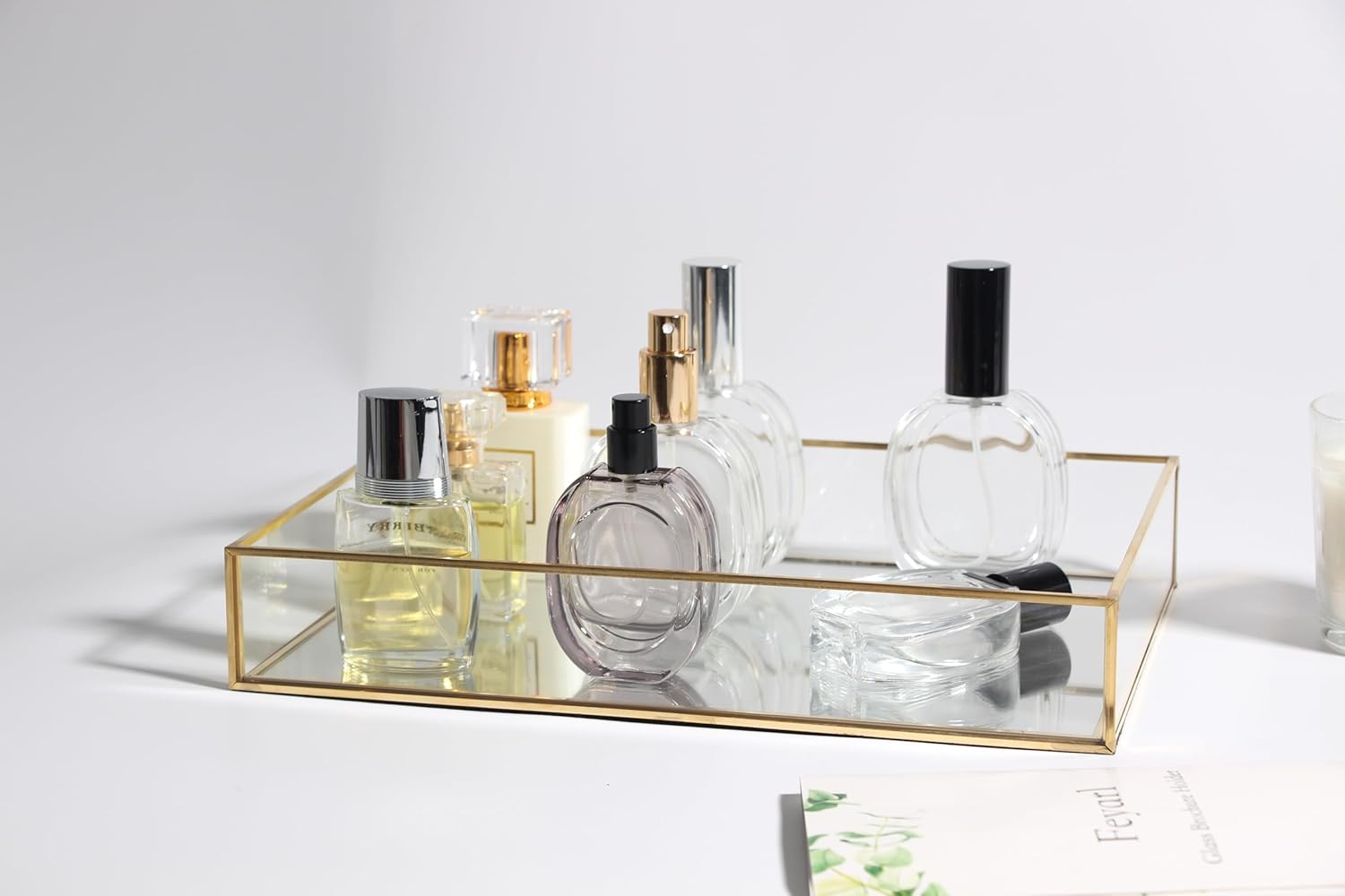 Feyarl Gold Glass Perfume Tray Vanity Decor