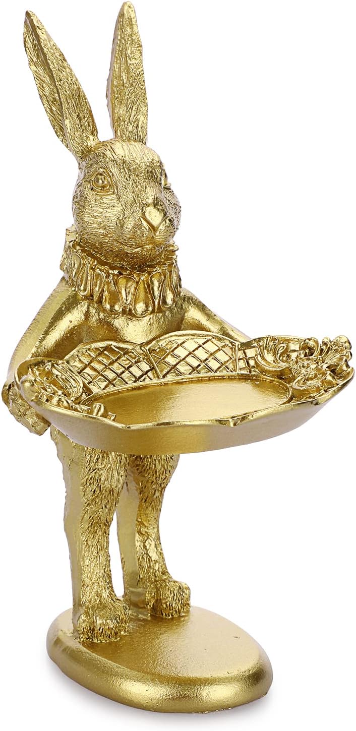 ELLDOO Golden Bunny Jewelry Ring Tray Decor