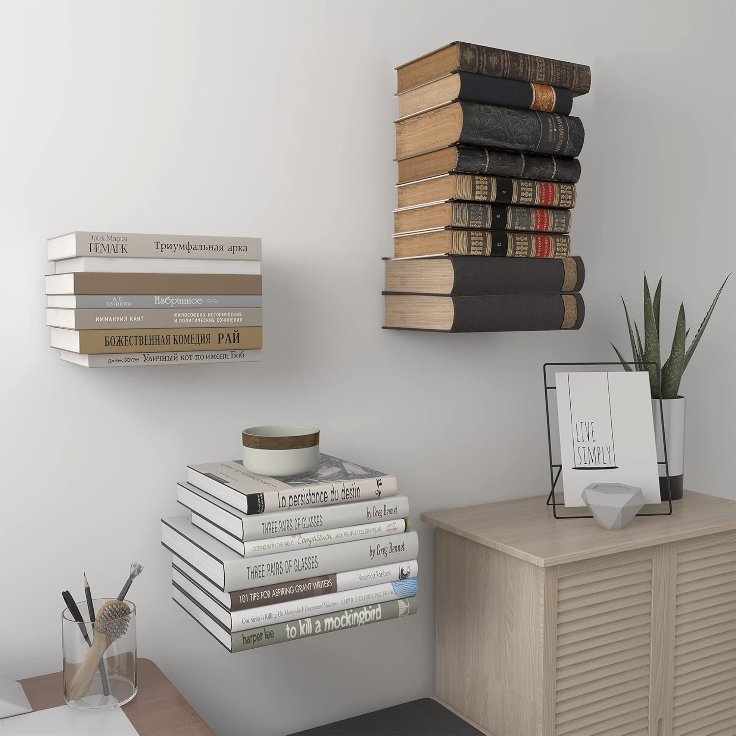 Storage Maniac Floating Book Shelves 4-Pack White Large