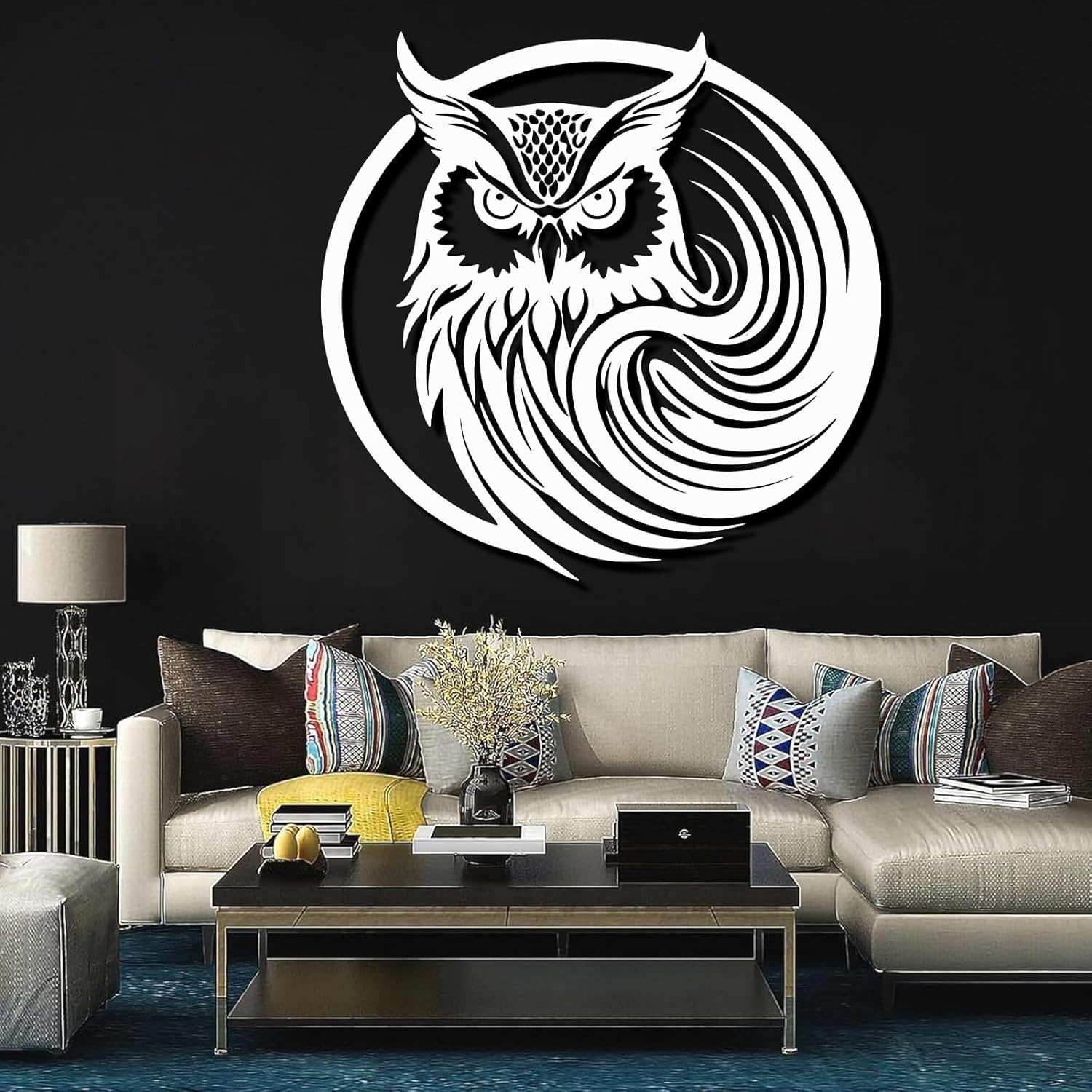 Metal Owl Wall Art Decor Black 19x18