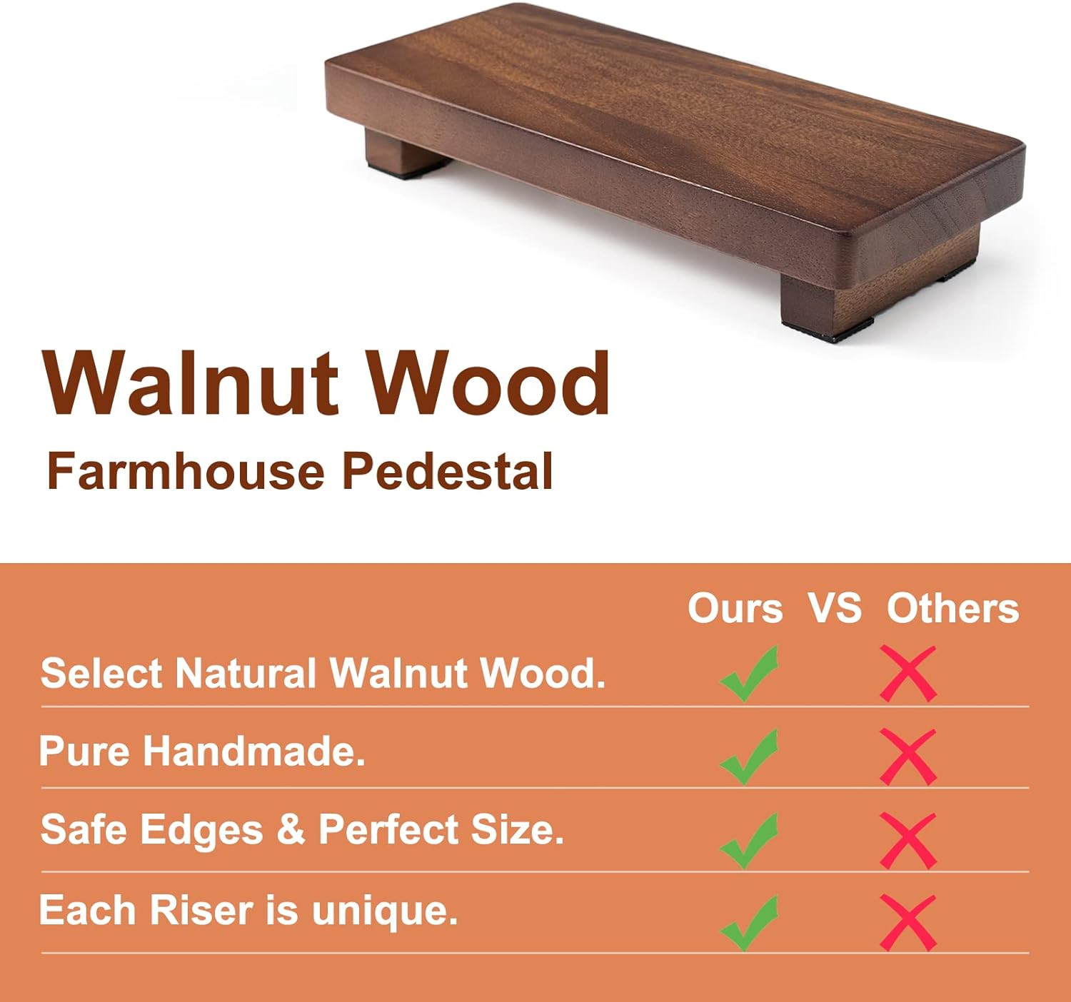 Walnut Wood Pedestal Stand for Farmhouse Decor