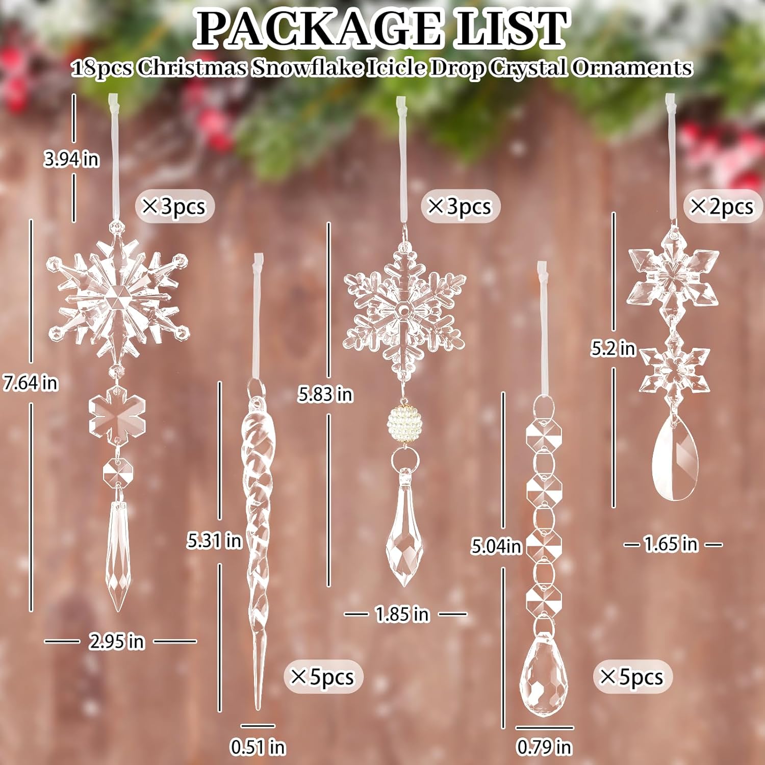 18pcs Crystal Snowflake Christmas Ornaments Set