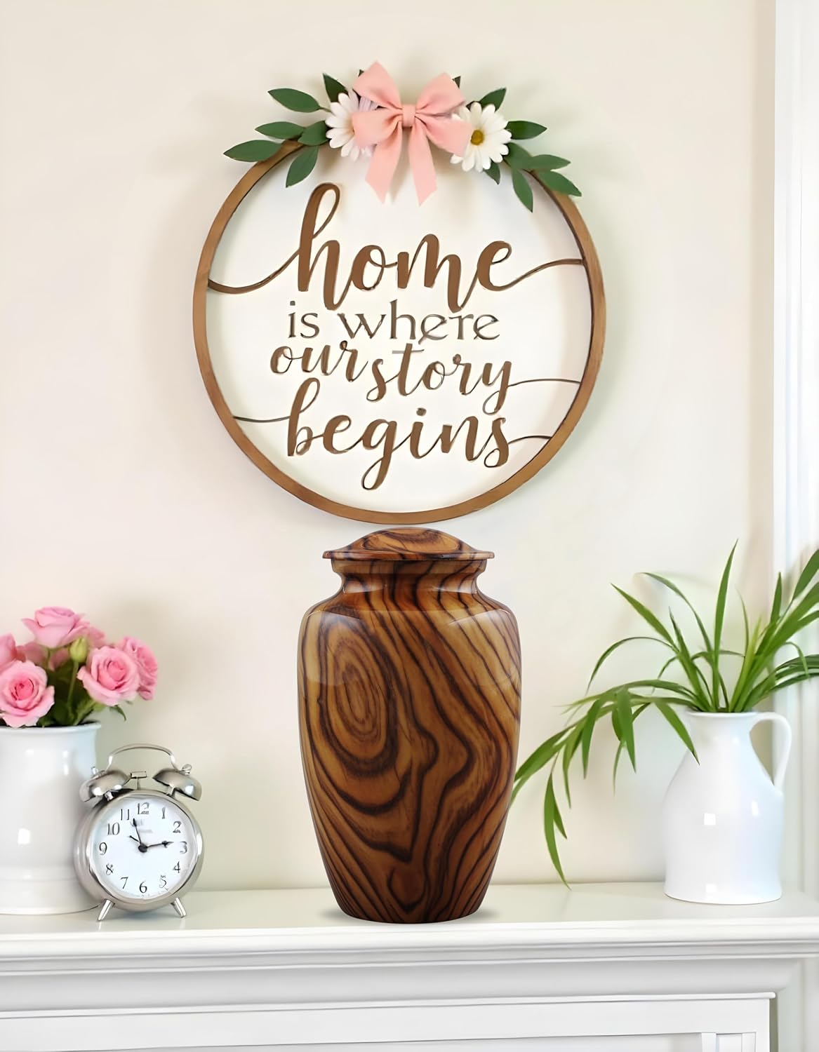 Walnut Grain Print Metal Urn with Velvet Bag