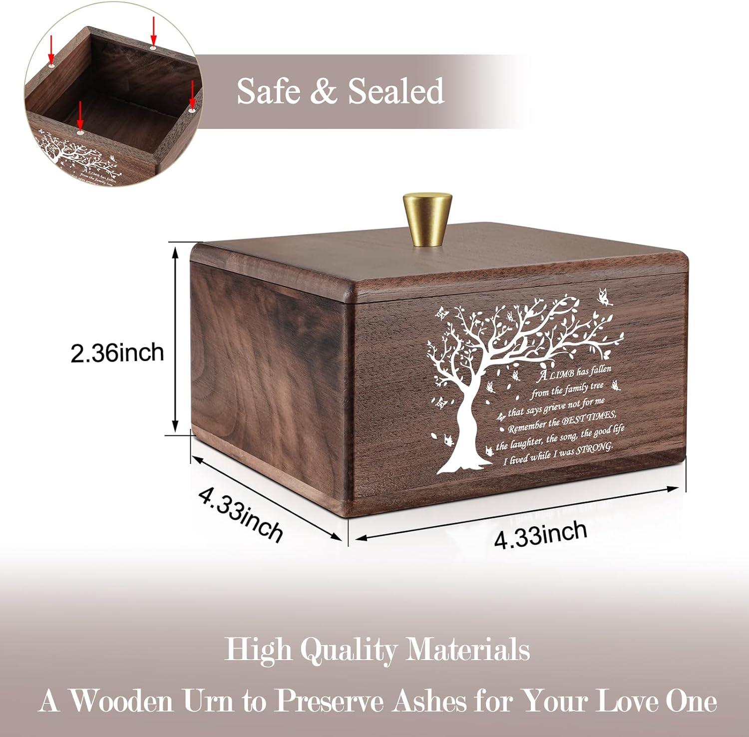XIUDA Handmade Walnut Cremation Urns for Human Ashes Tree of Life