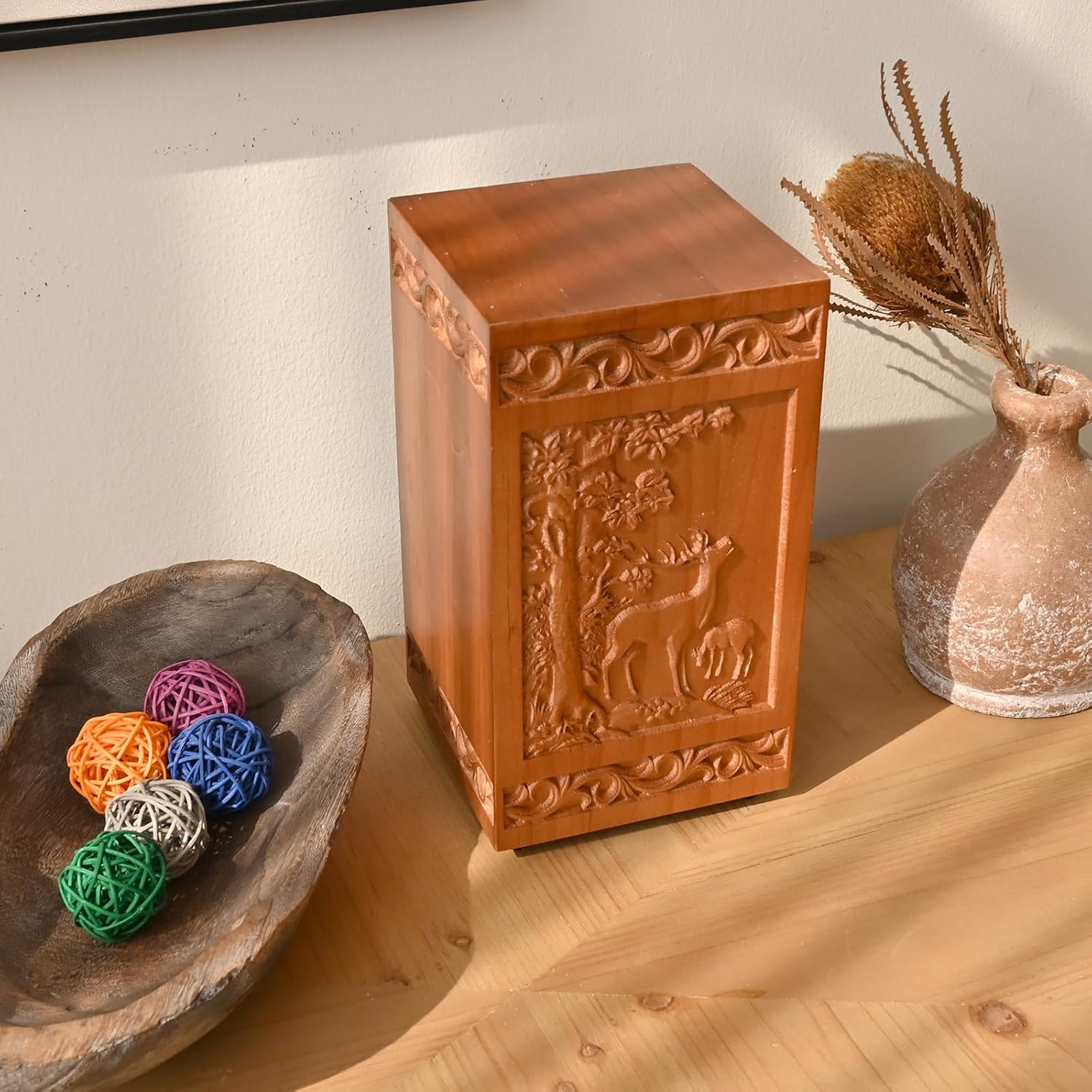 Elegant Wooden Cremation Urn for Human Ashes