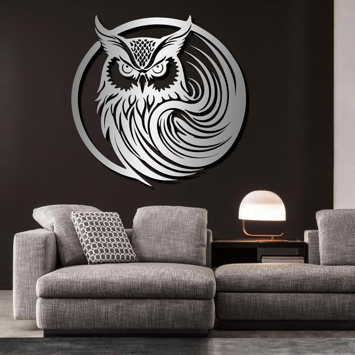 Metal Owl Wall Art Decor Black 19x18