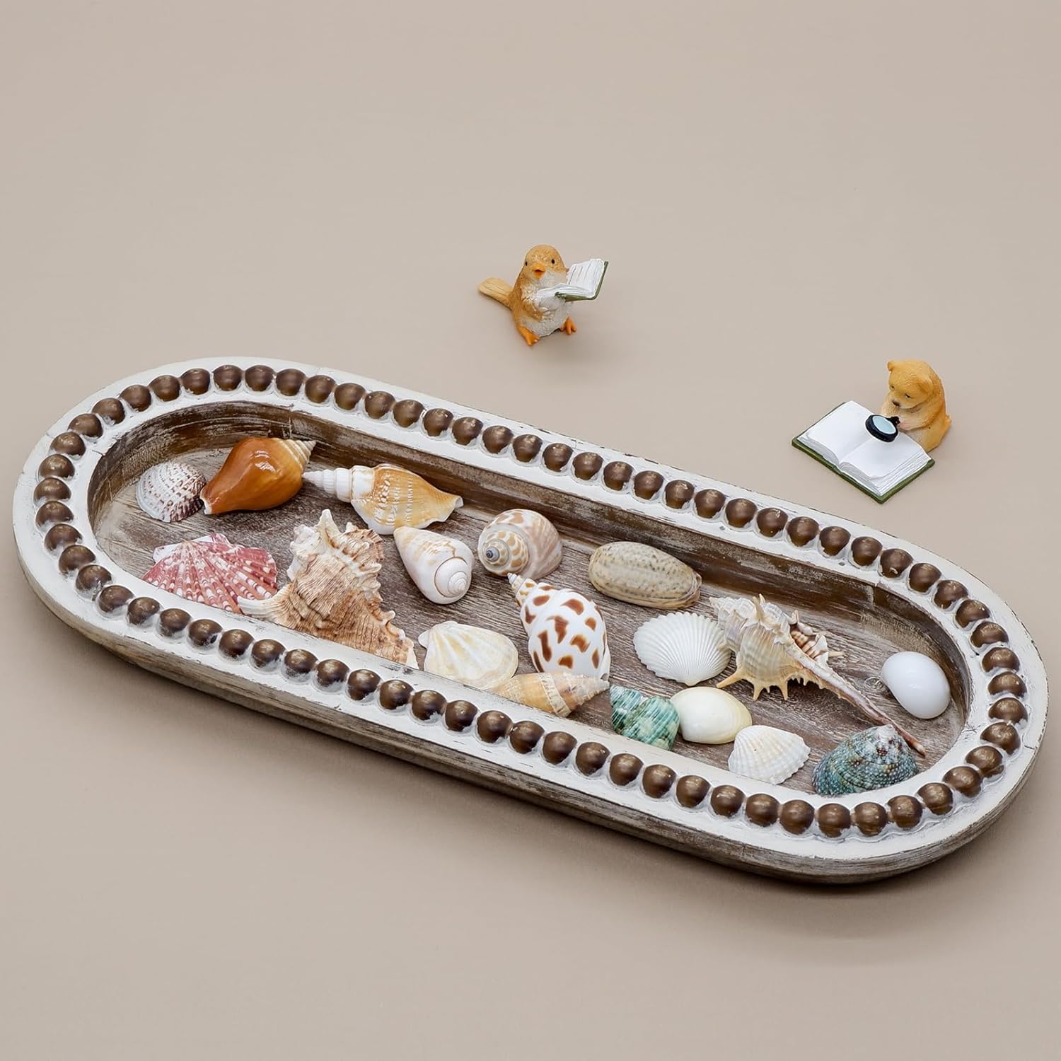 TOOLTENG Wood Beaded Serving Tray for Home Decor
