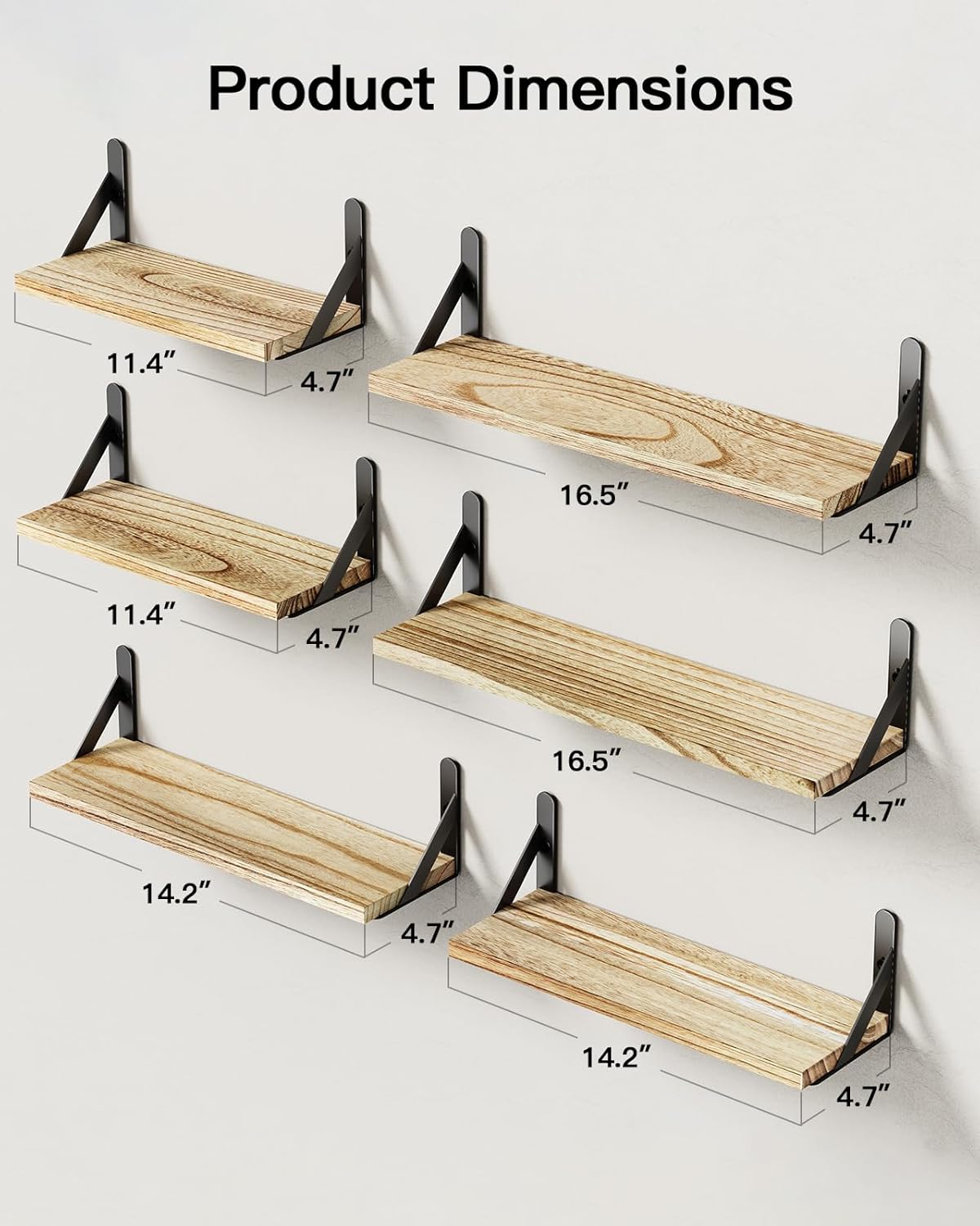 AMADA Wall Shelves Set of 6 Rustic Farmhouse Style