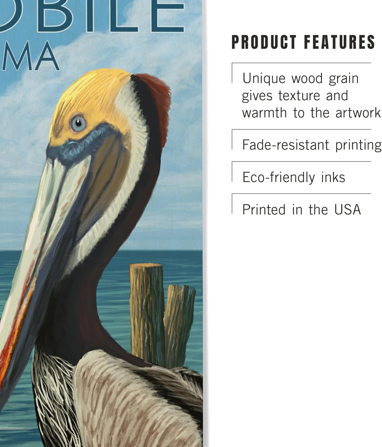 Lantern Press 6x9 Inch Wood Sign Brown Pelican Mobile Alabama