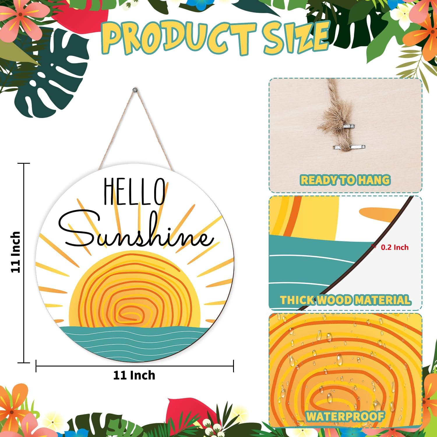 Hello Sunshine Wooden Door Hanging Sign for Summer