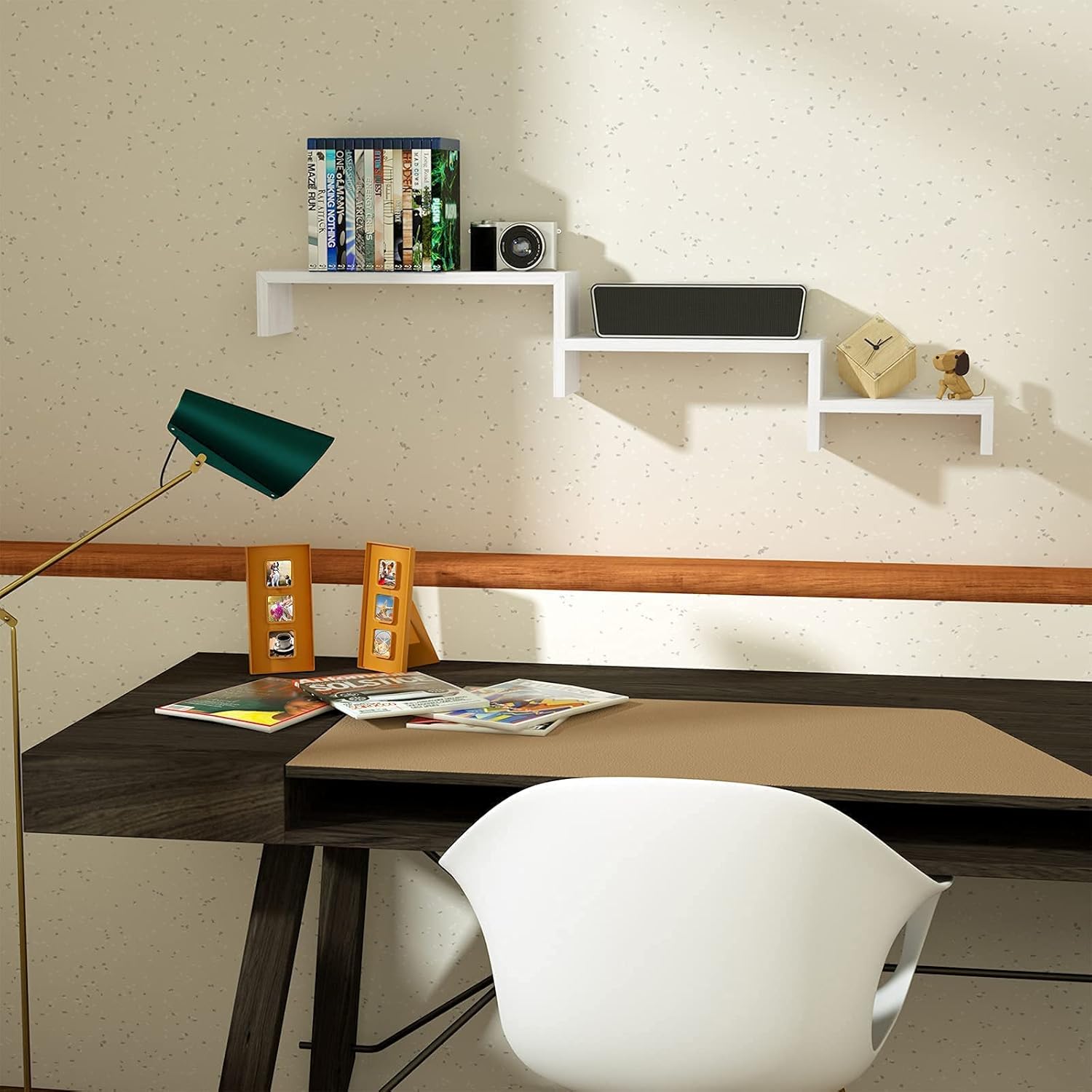 SRIWATANA White Floating Wall Shelves Solid Wood