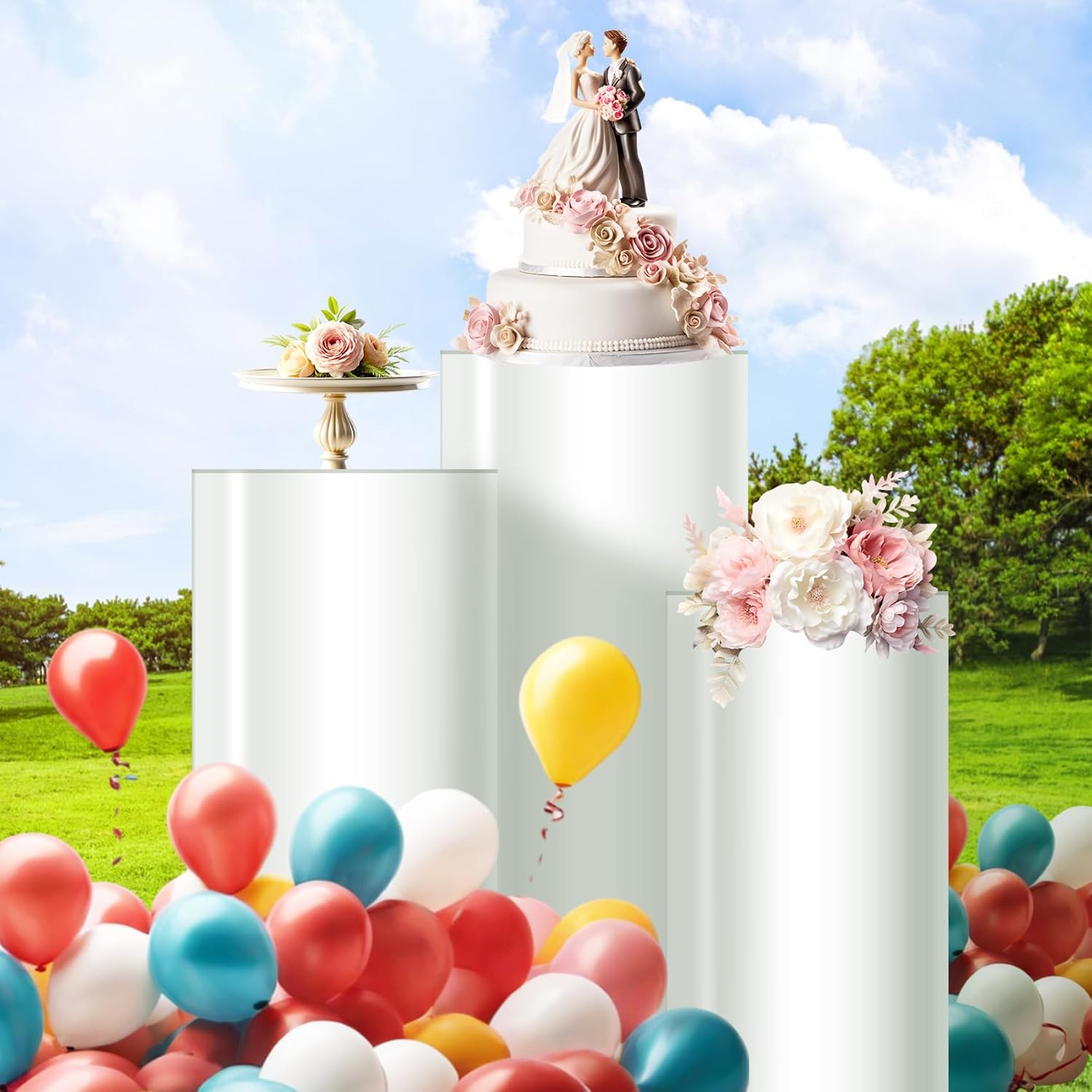 White Cylinder Stands Set of 3 for Parties