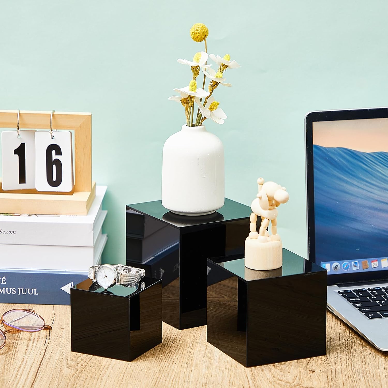 Geetery 5-Piece Acrylic Display Risers Set Black 3-7 Inch