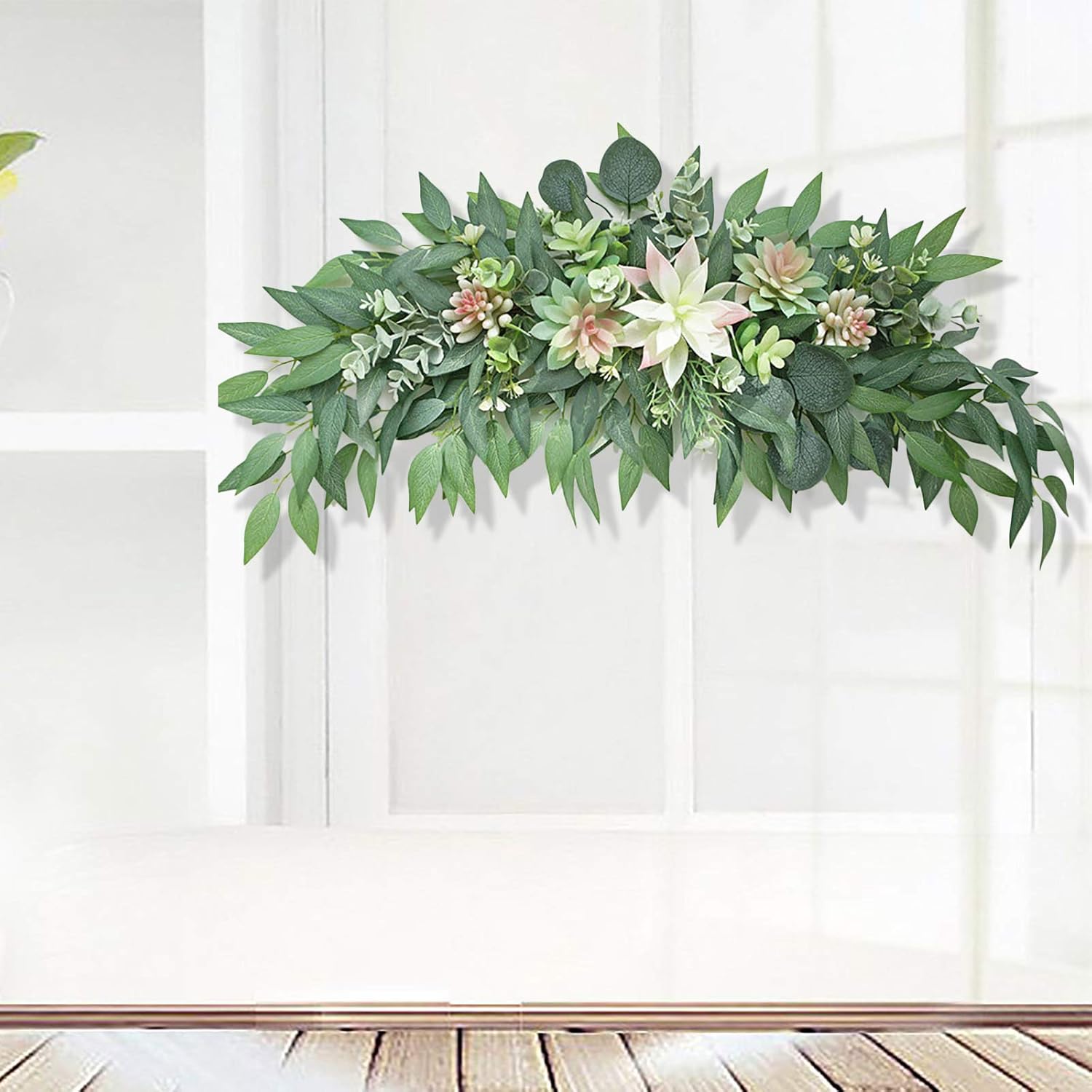 28inch Artificial Succulent Swag Decor with Eucalyptus and Greenery