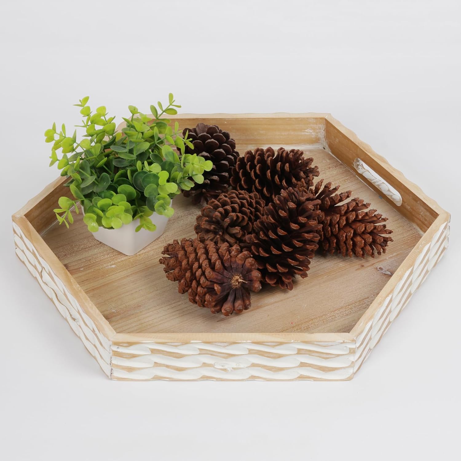 Farmhouse Wood Decorative Tray with Carving
