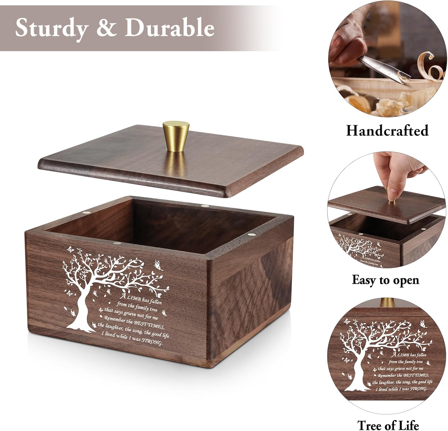 XIUDA Handmade Walnut Cremation Urns for Human Ashes Tree of Life