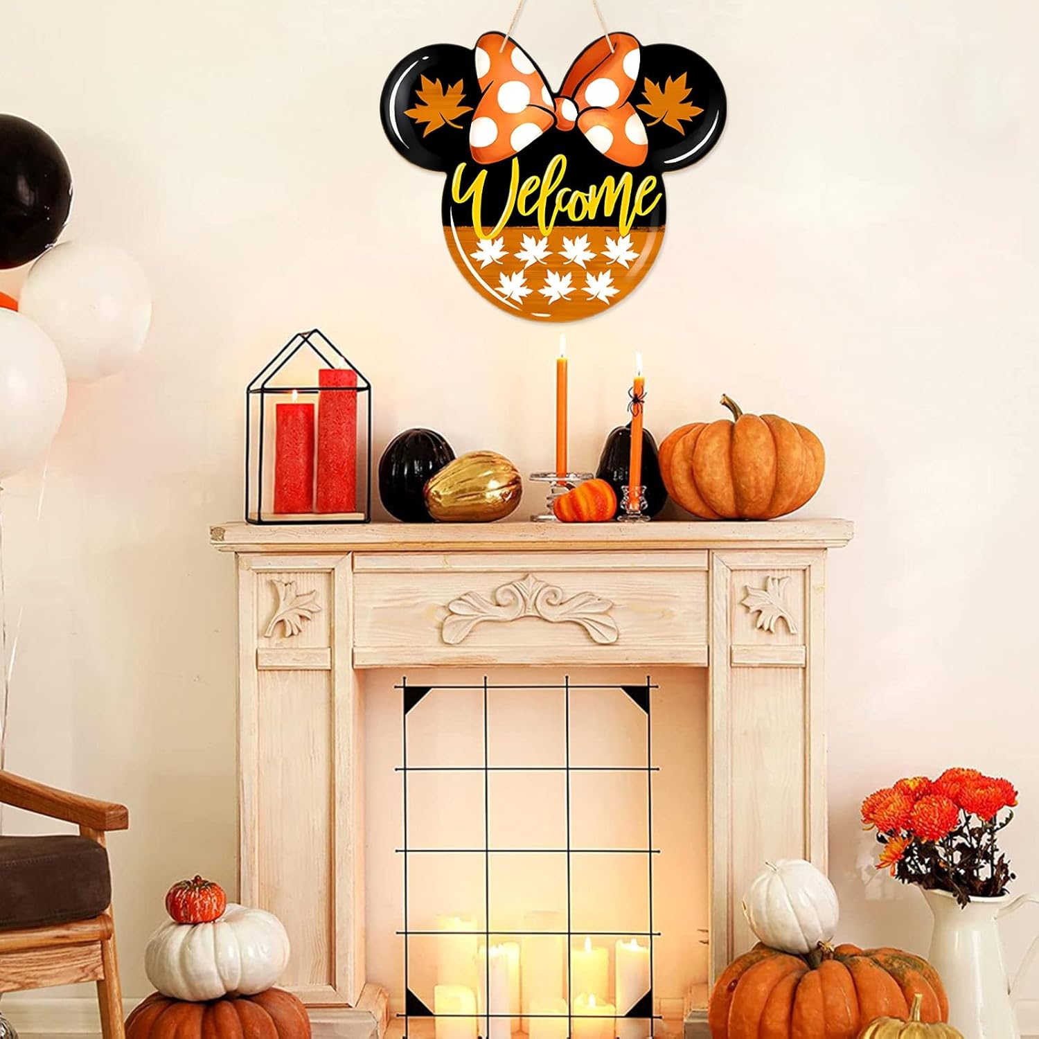 Fall Door Welcome Mouse Sign with Maple Leaves