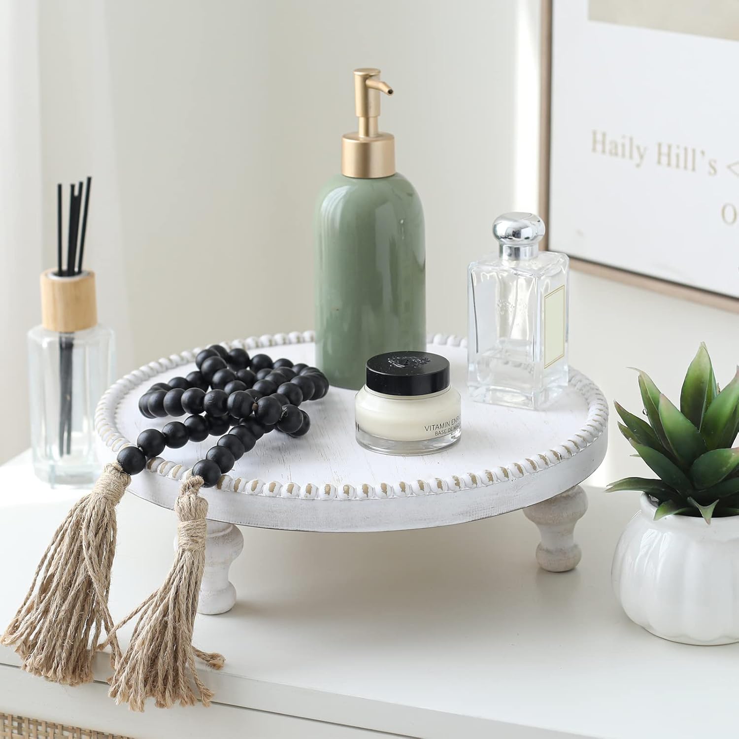 SwallowLiving Rustic White Wood Tray Riser Display Stand