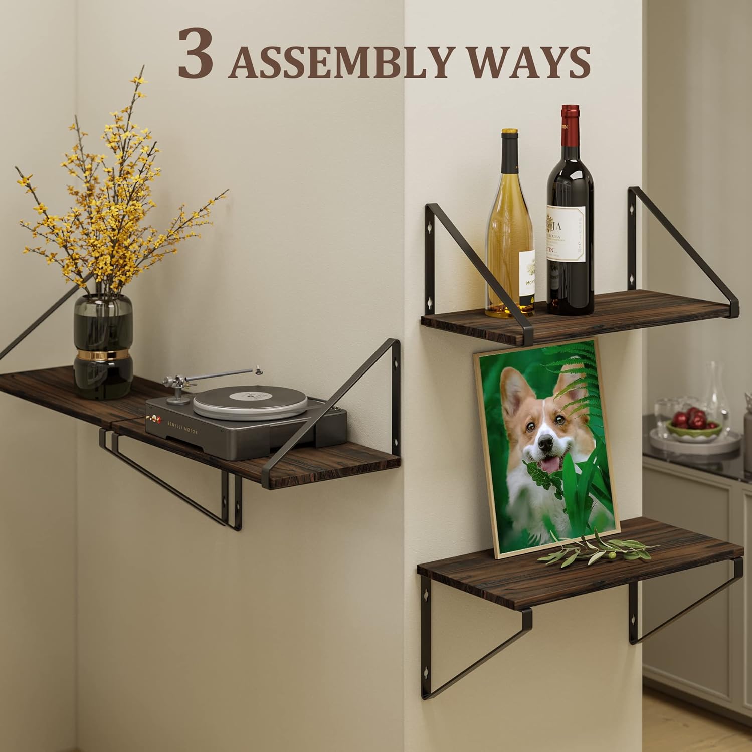 BAMEOS Floating Shelf Rustic Wood Wall Shelf Small Bookshelf