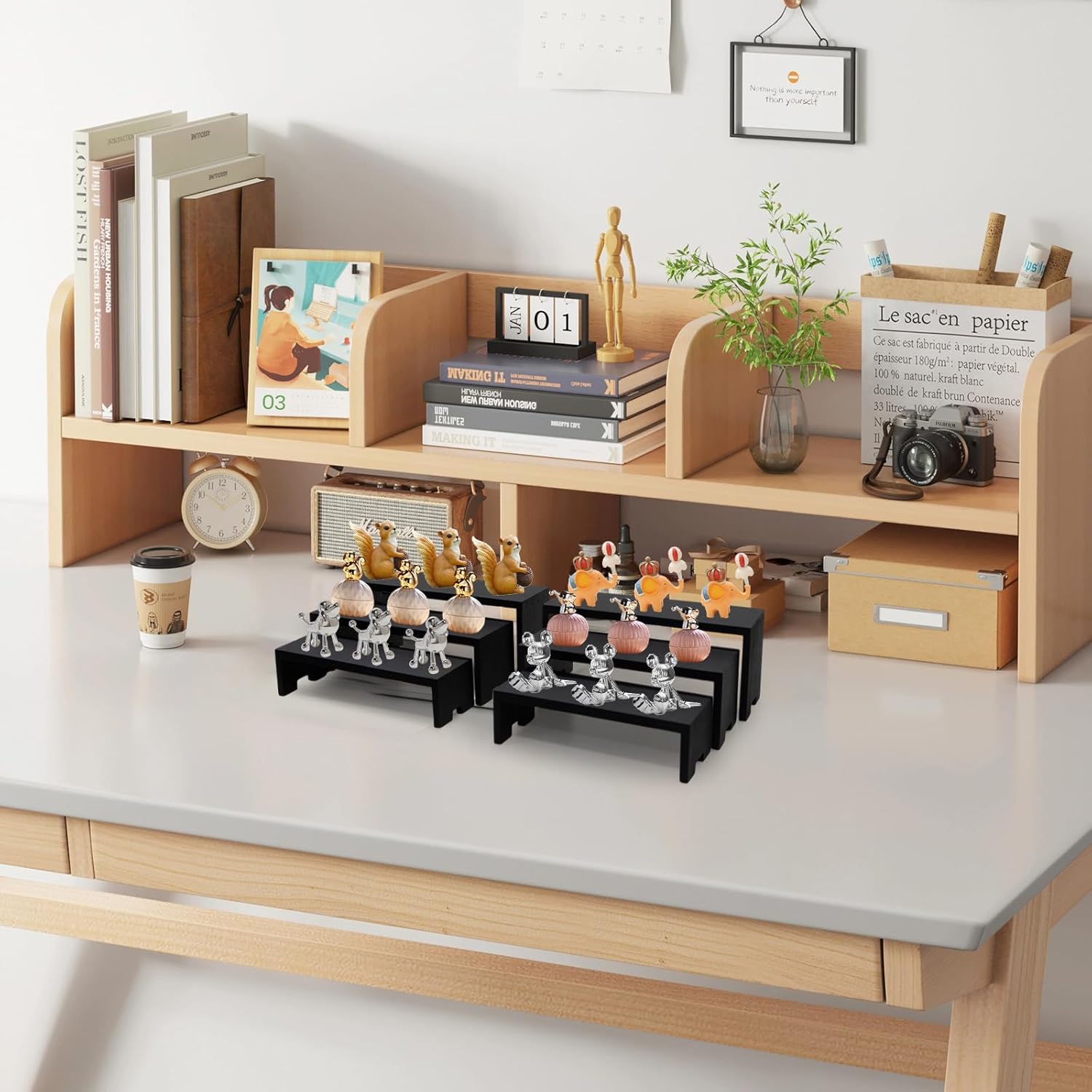 Yikaroeli 3 Tier Wooden Display Stand 6 Piece Black Risers