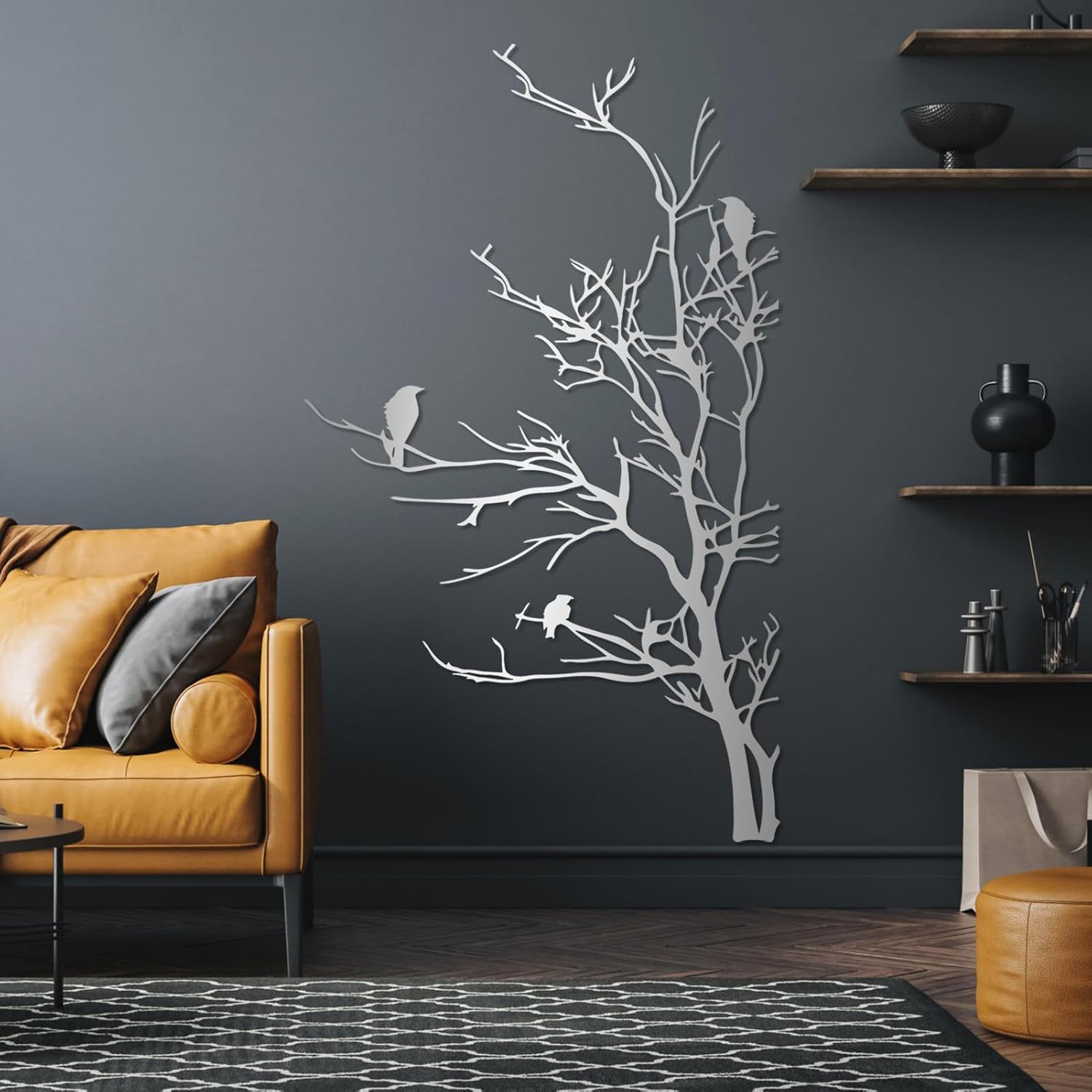 Minimalist Birds on Tree Metal Wall Art
