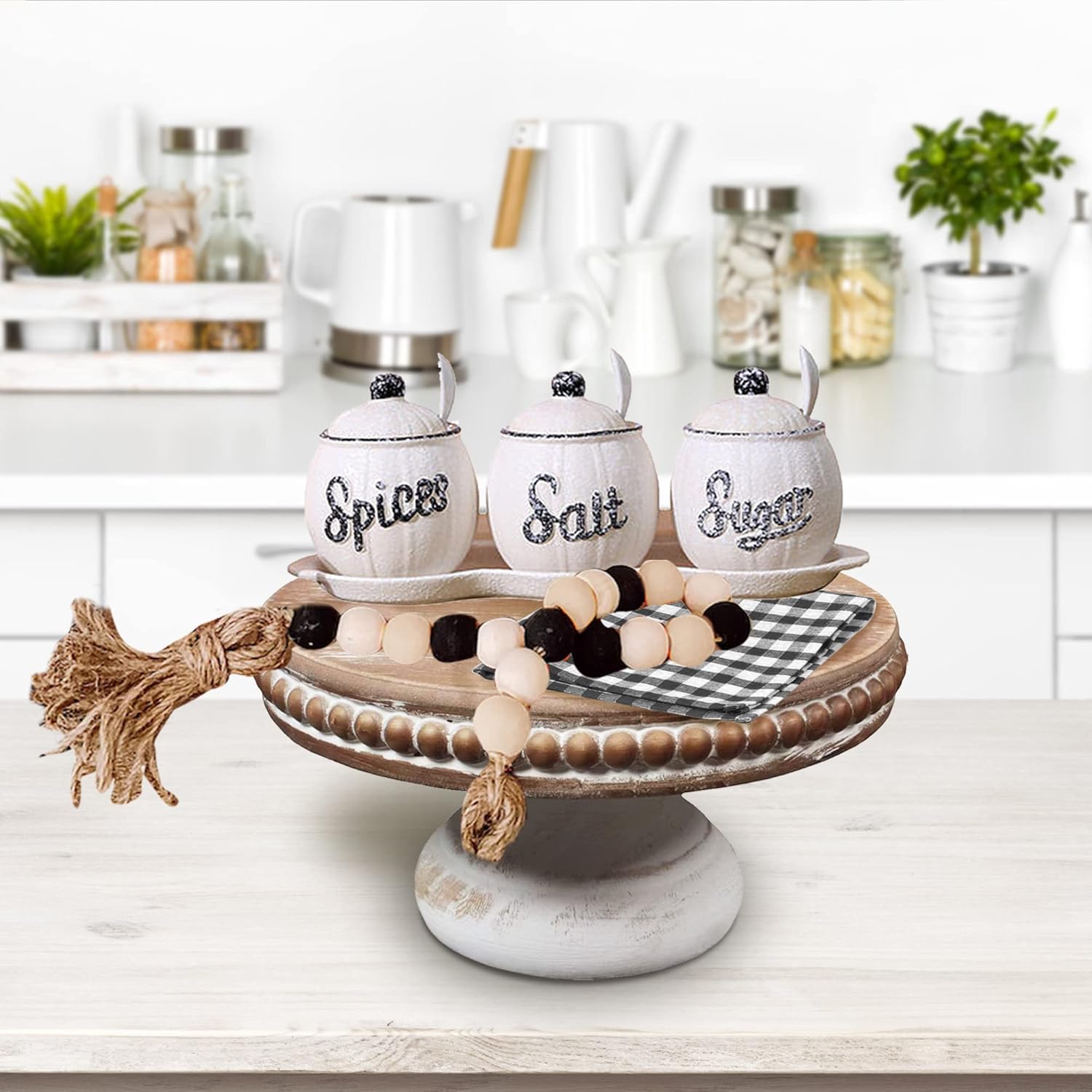 White Wash Round Wood Riser Display Stand for Decor