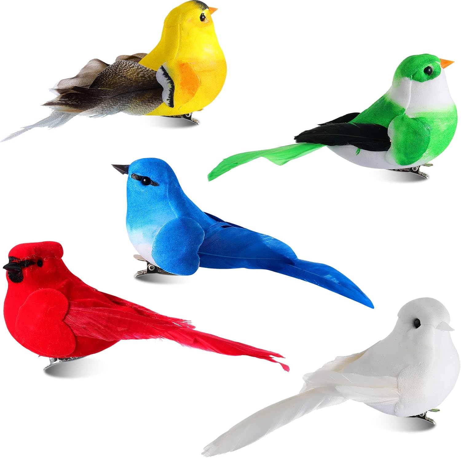 Threan 5 Pack Artificial Birds Decor for Christmas Halloween