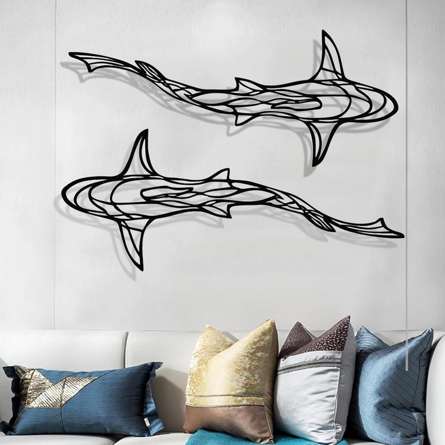 GDSPD 3D Metal Shark Wall Decor 2 Pcs Black
