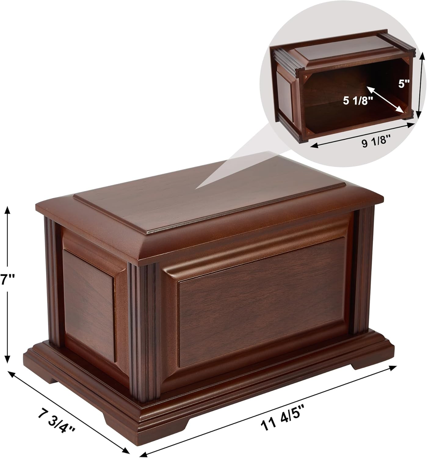 Handcrafted Wooden Cremation Urn Box for Human Ashes 225lbs Capacity