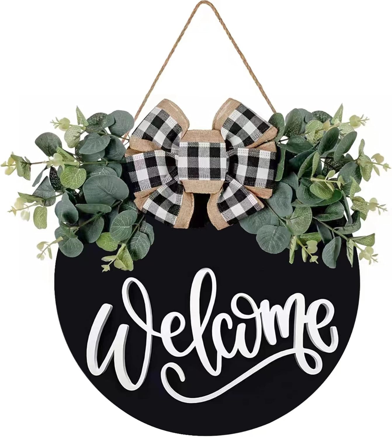 YiLOUR Welcome Sign Front Door Wreath Wall Decor Black