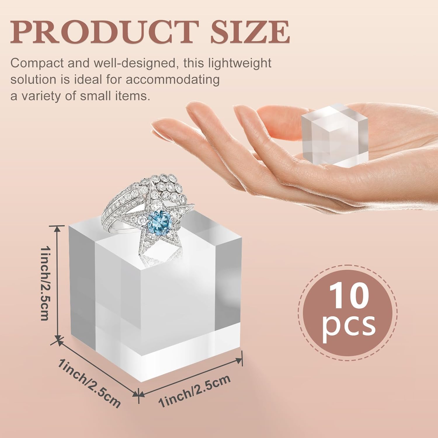 10pc Acrylic Display Blocks Clear Cube Riser Stands