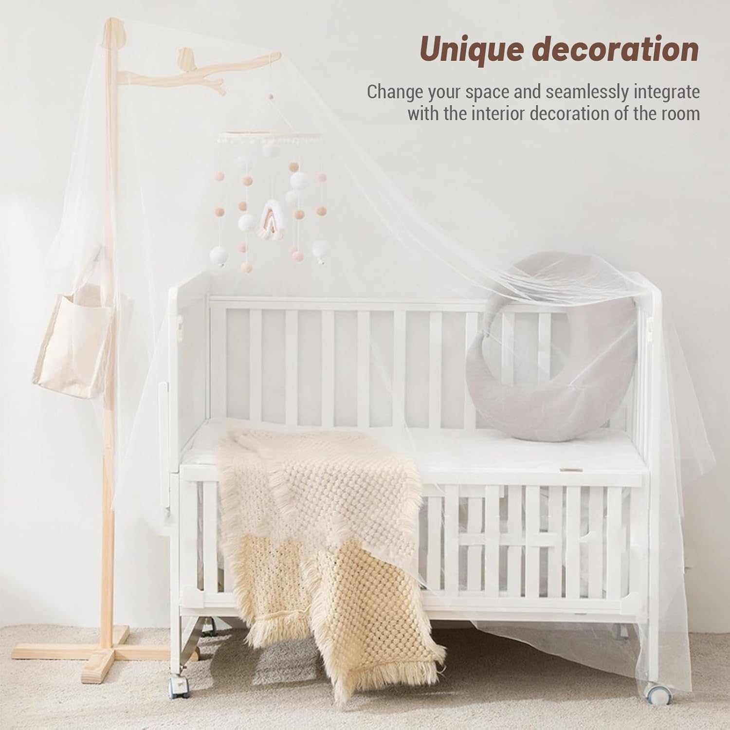 Luocute Floor Standing Crib Mobile Arm 56 Inch Wooden Support