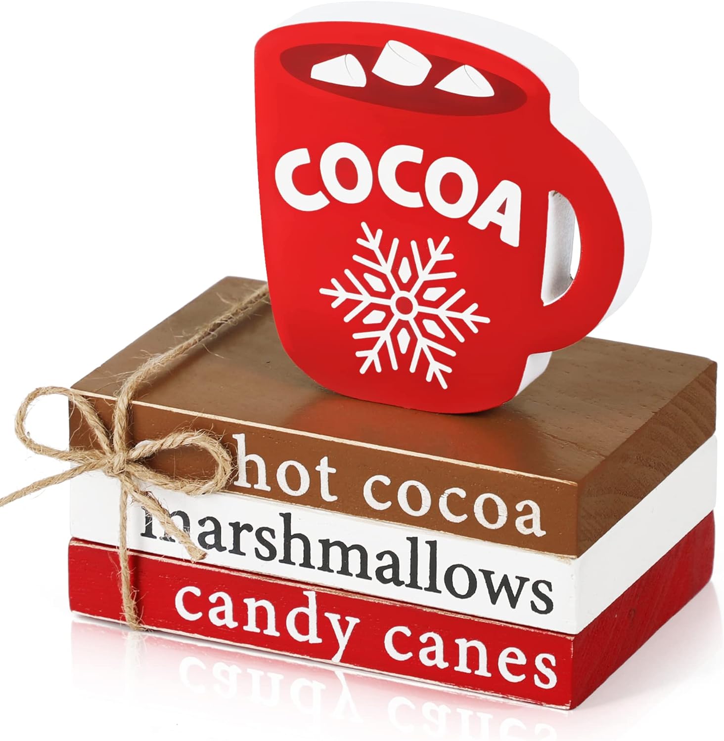 Hot Cocoa Wood Book Stack for Christmas Decor