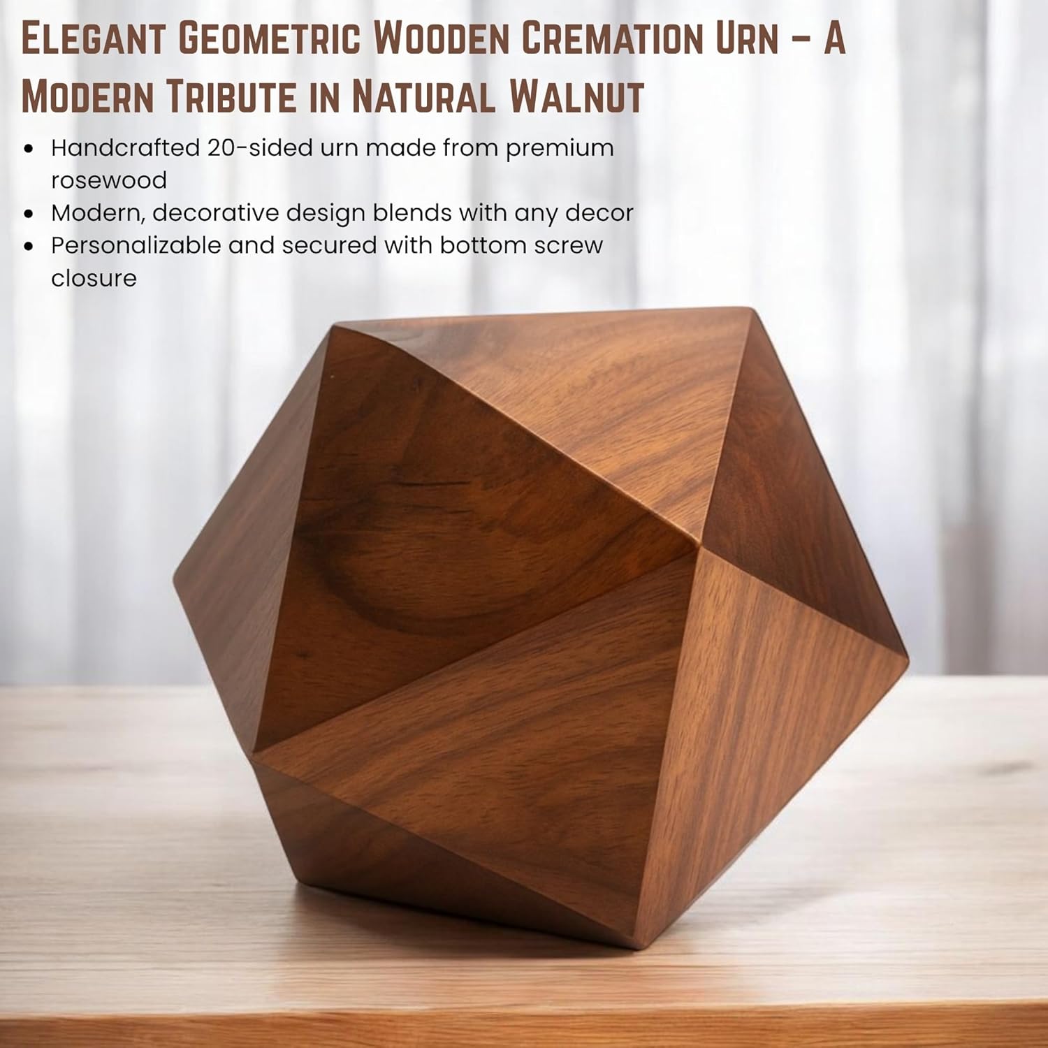 Handmade Rosewood Cremation Urn - 20-Sided Memorial Box