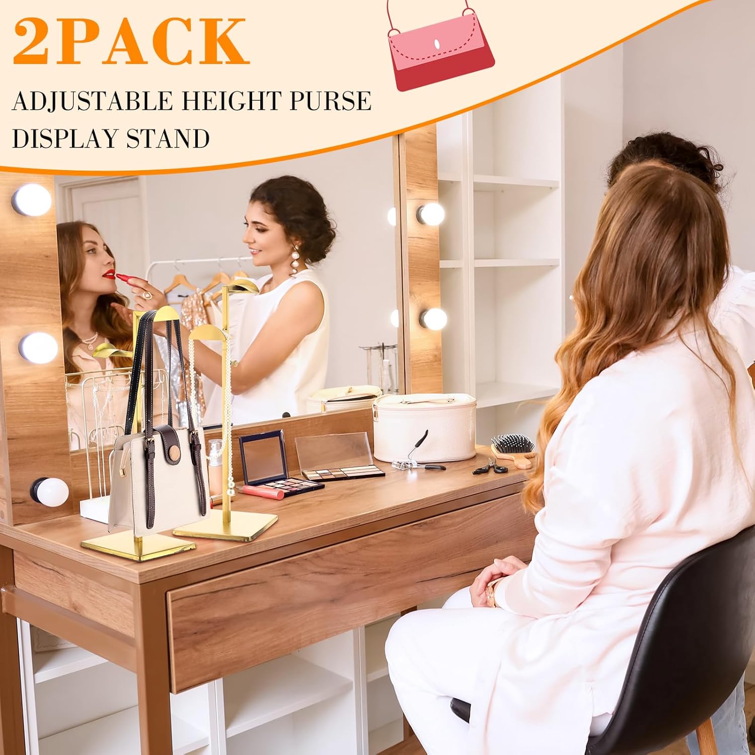 Stainless Steel Double Hook Display Stand for Handbags and Jewelry