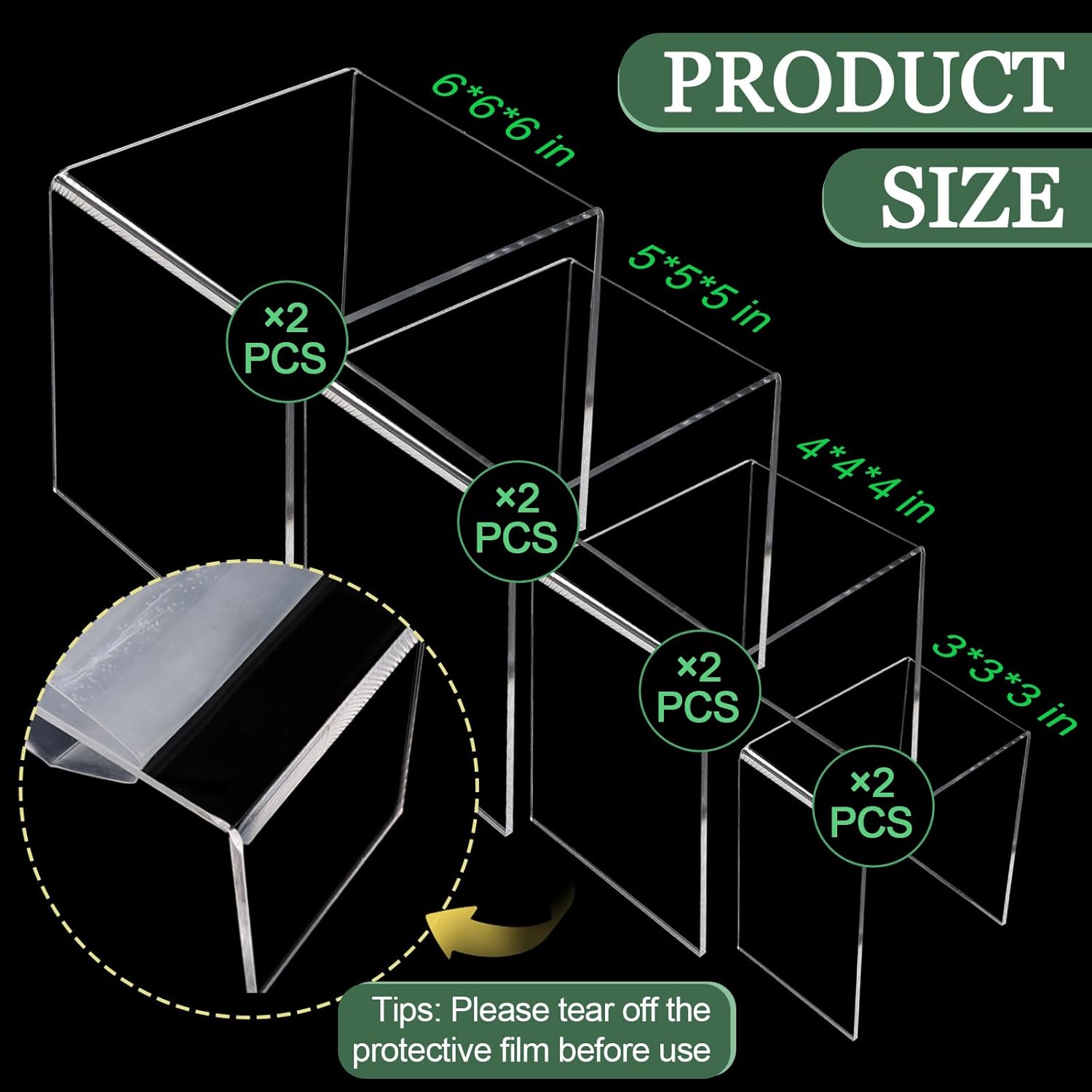 8 Pcs Square Acrylic Display Risers for Jewelry and Gift Displays