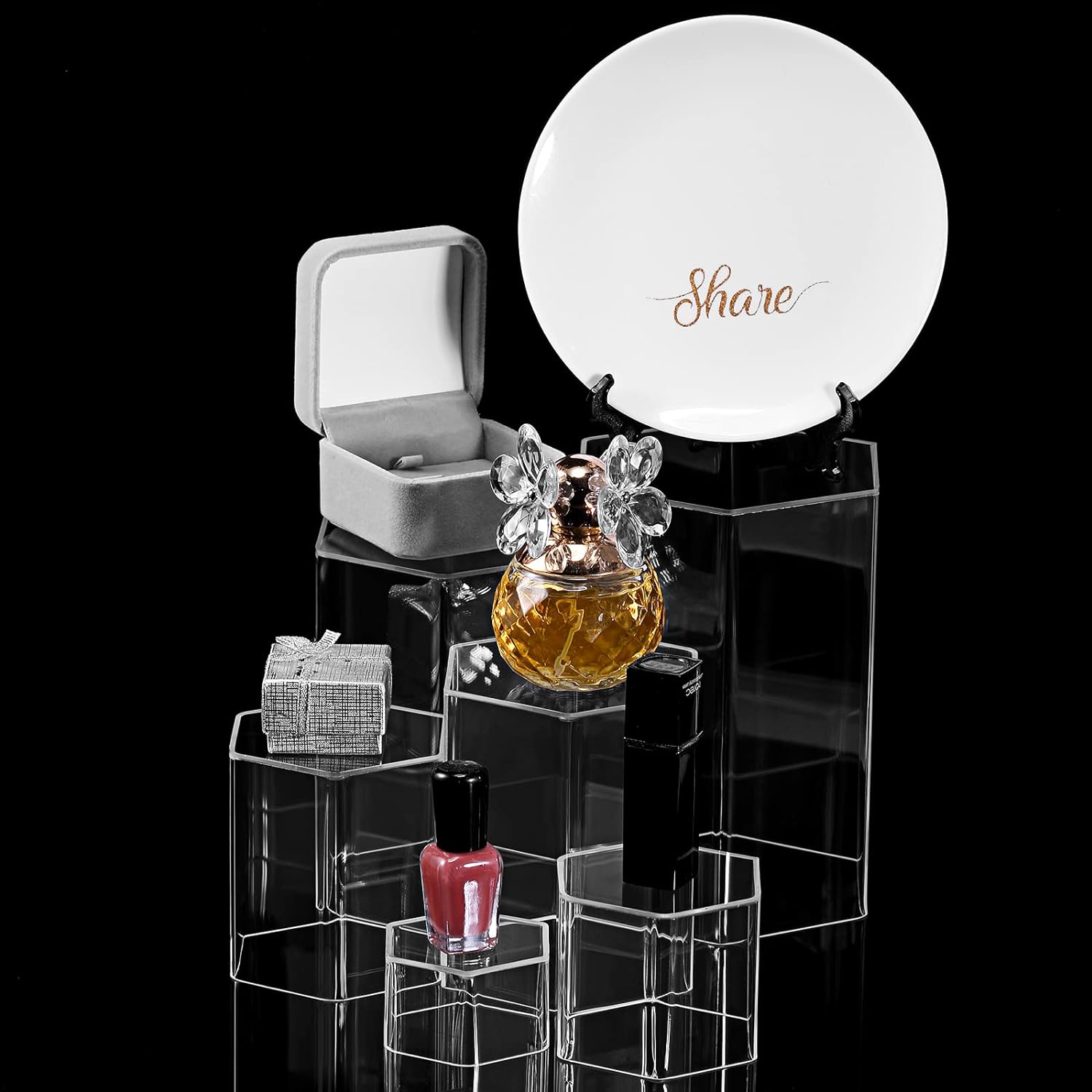 Jetec Hexagonal Jewelry Display Risers 6 Sizes Clear Acrylic