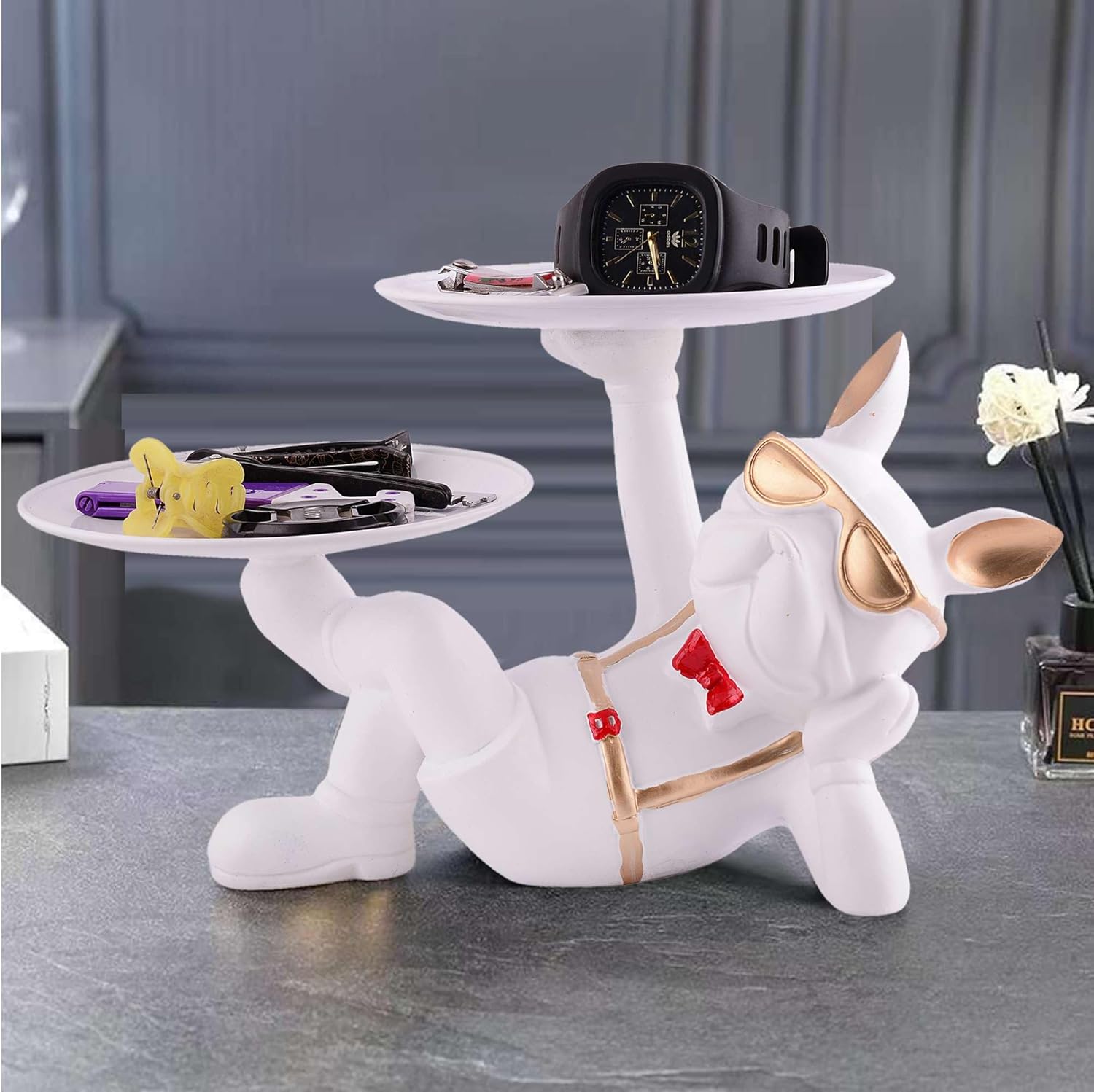 Cool Dog Statue with Plate for Home Decor