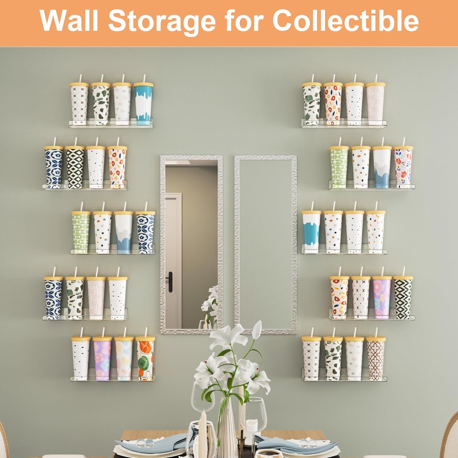 Upsimples 16 Pack Clear Acrylic Floating Shelves for Wall Storage
