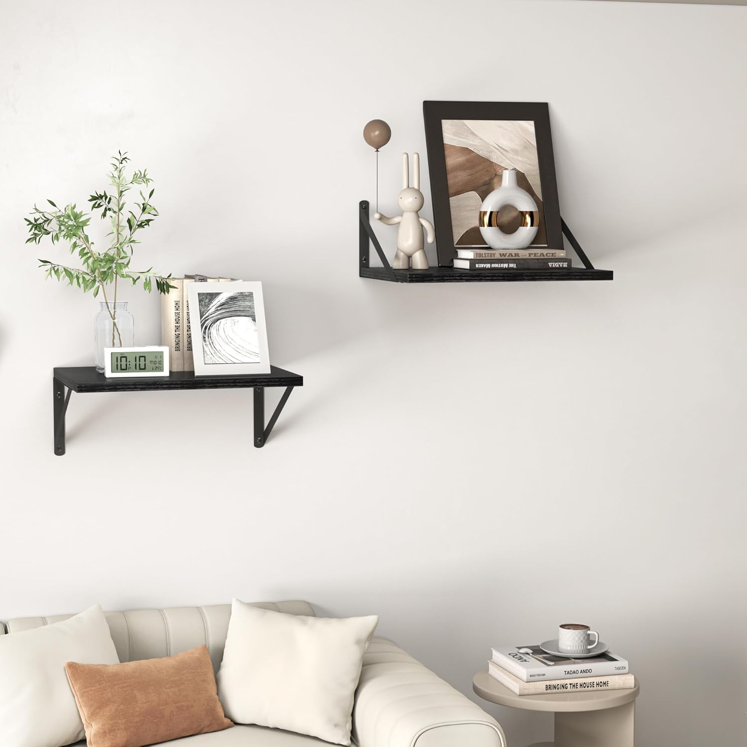 Black Floating Shelves Set of 2 for Wall 16W x 12D